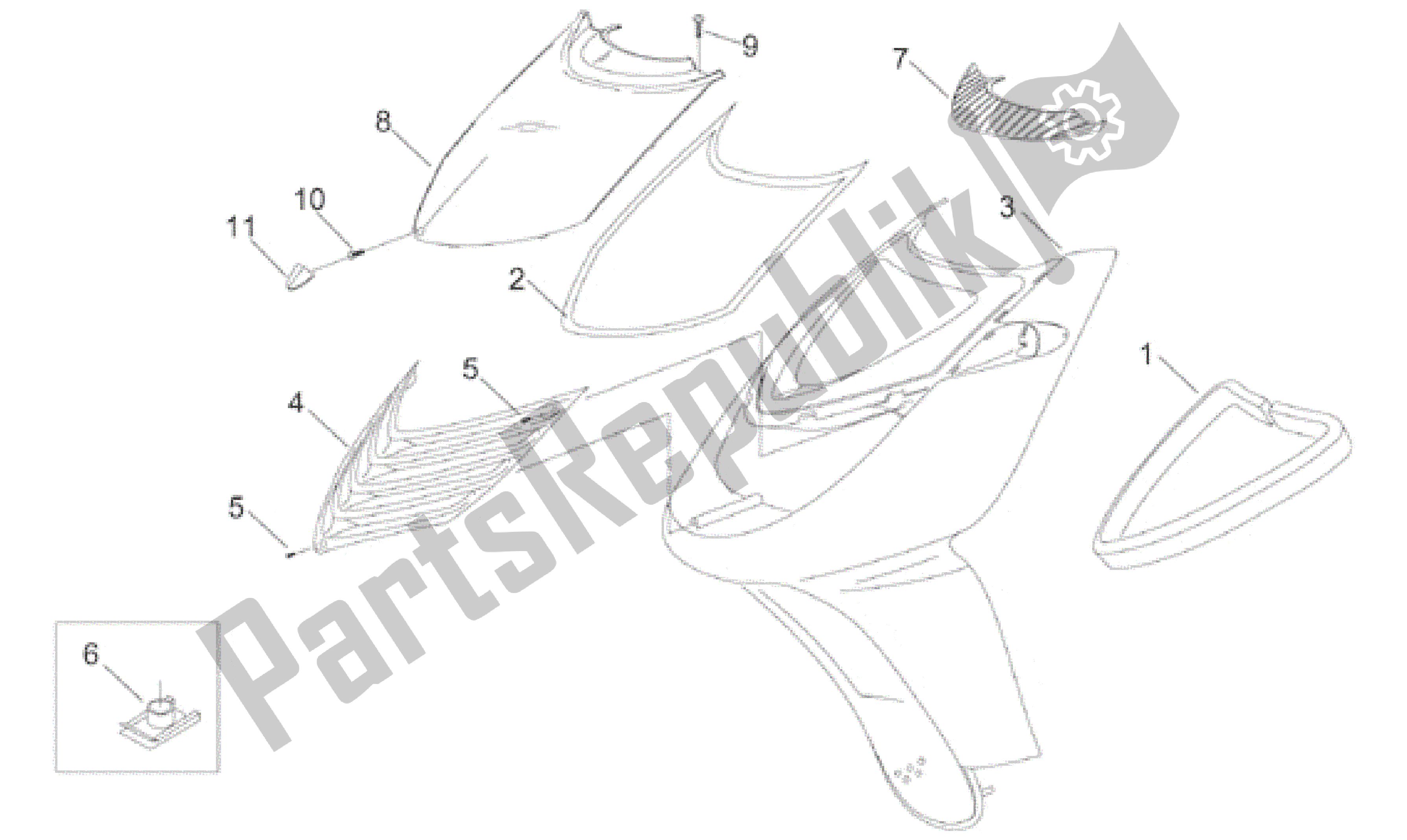 All parts for the Front Body - Front Fairing of the Aprilia Sonic 50 1998 - 2001