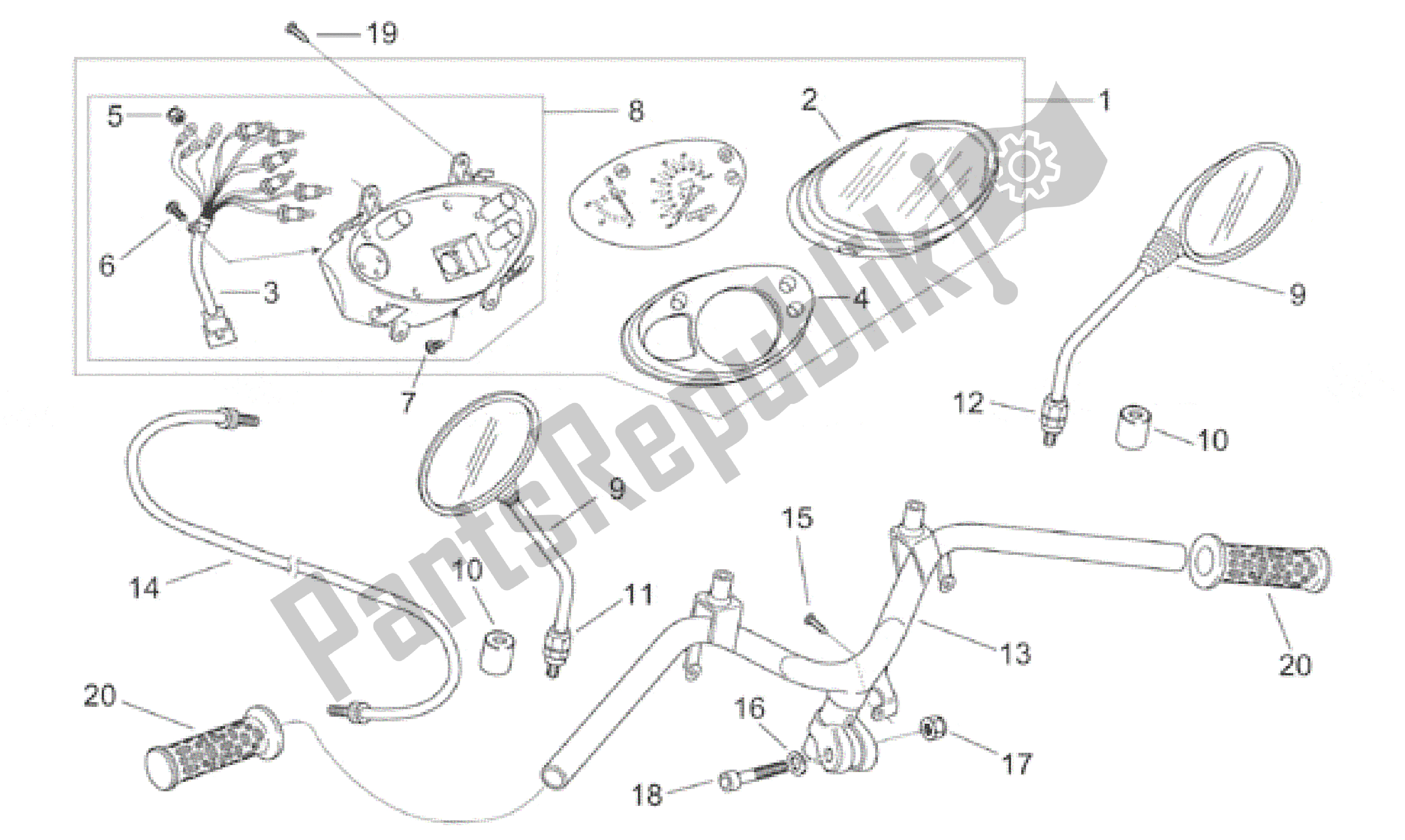 All parts for the Handlebar - Dashboard of the Aprilia Scarabeo 50 1998