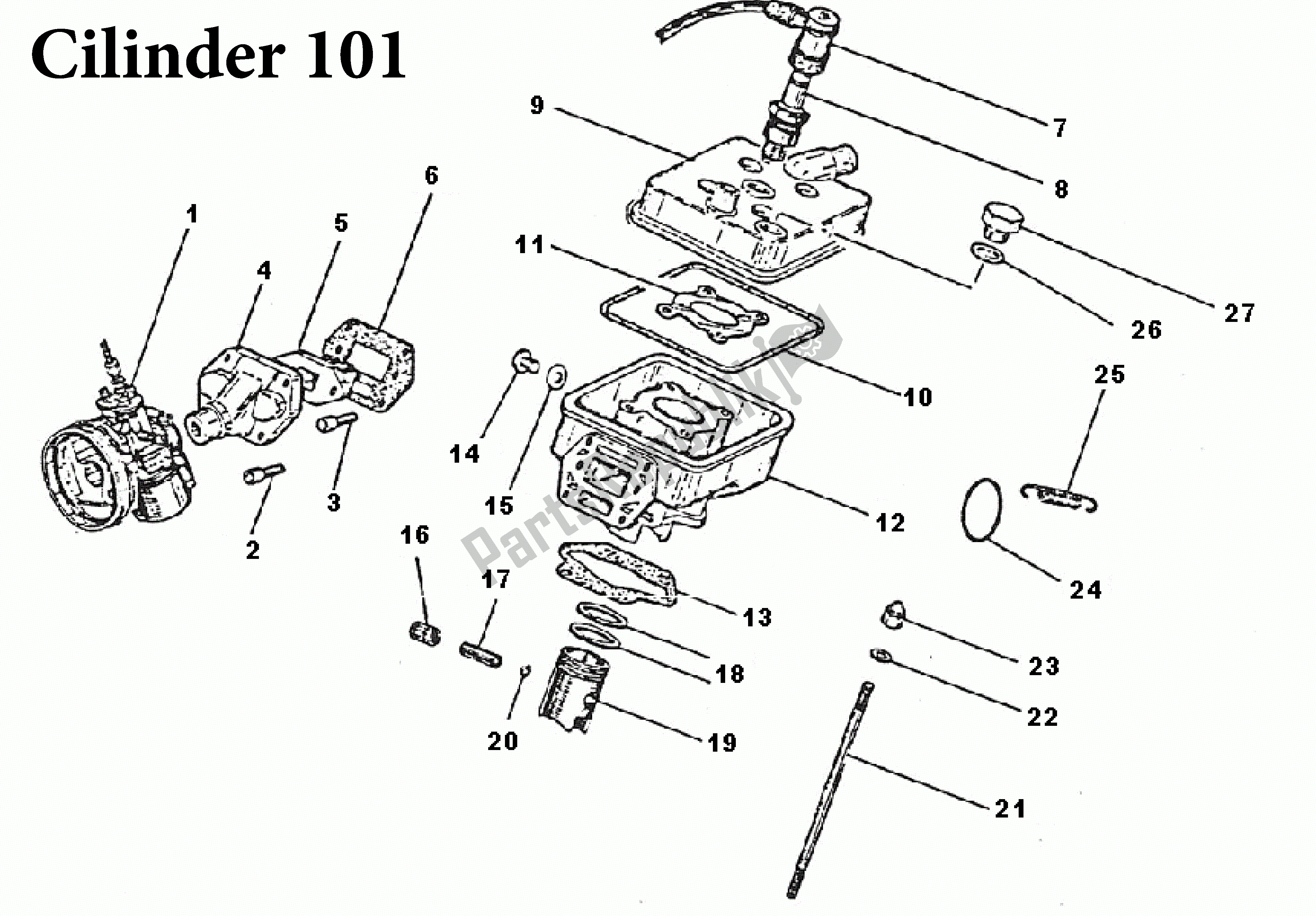 Alle onderdelen voor de Cilinder 101 van de Aprilia Scarabeo 50 1998