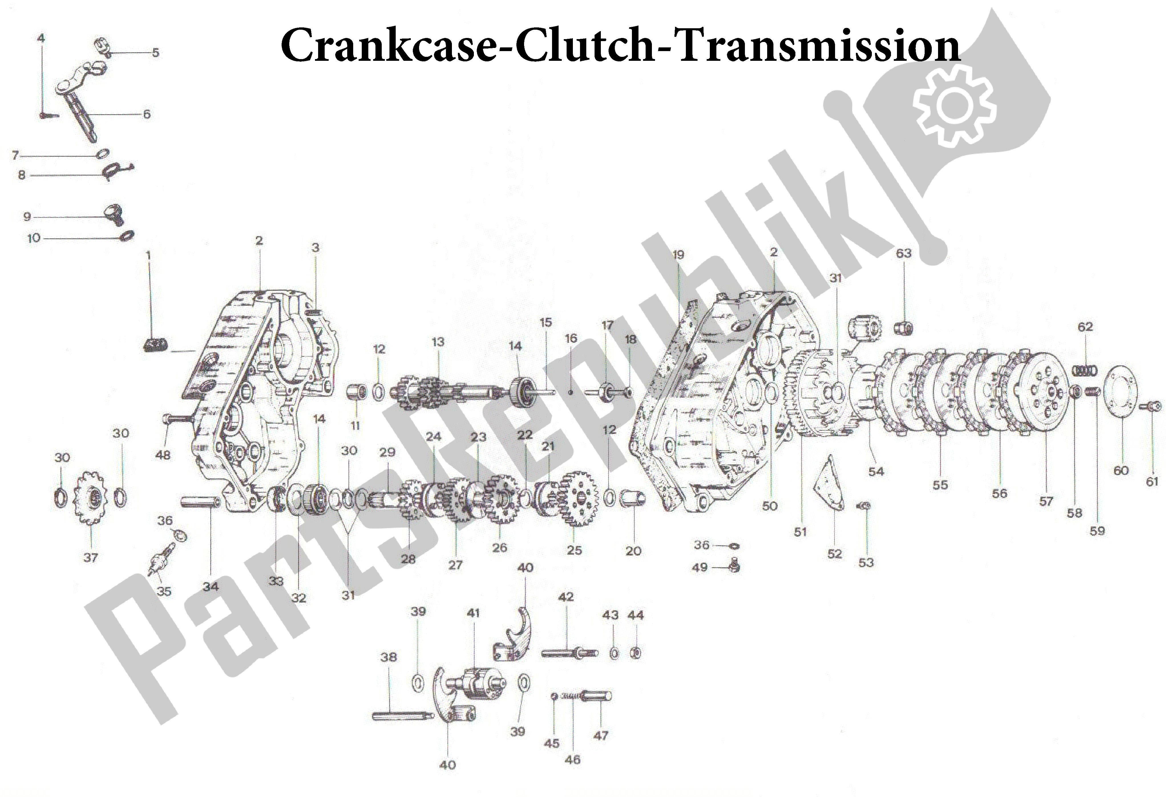 All parts for the Crankcase-clutch-transmission of the Aprilia Scarabeo 50 1998