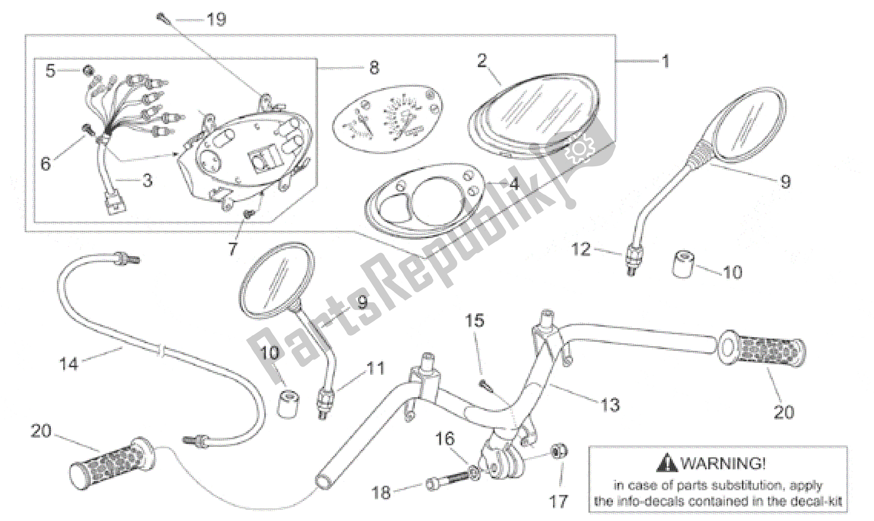All parts for the Handlebar - Dashboard of the Aprilia Scarabeo 50 1999