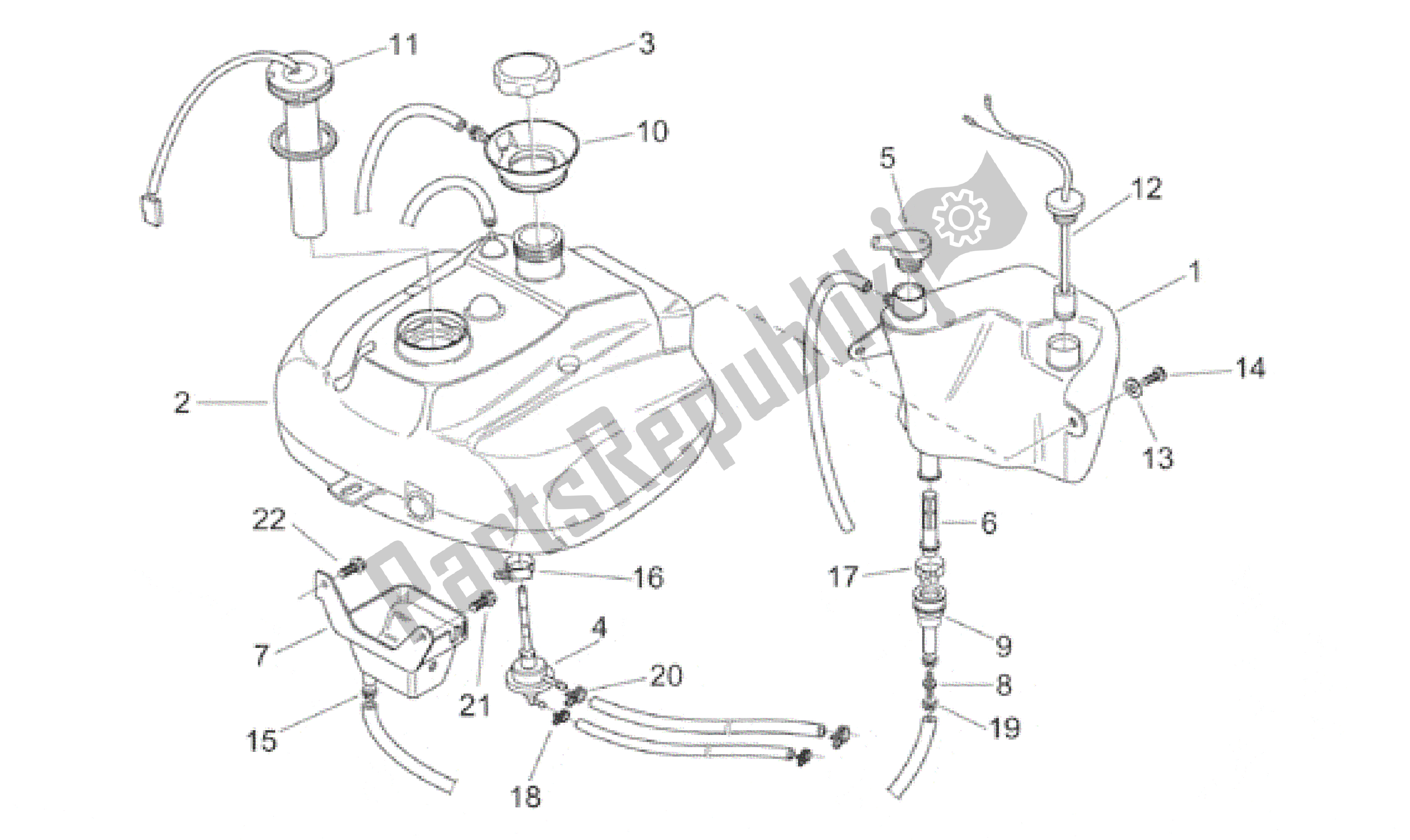 All parts for the Oil And Fuel Tank of the Aprilia Scarabeo 50 1999