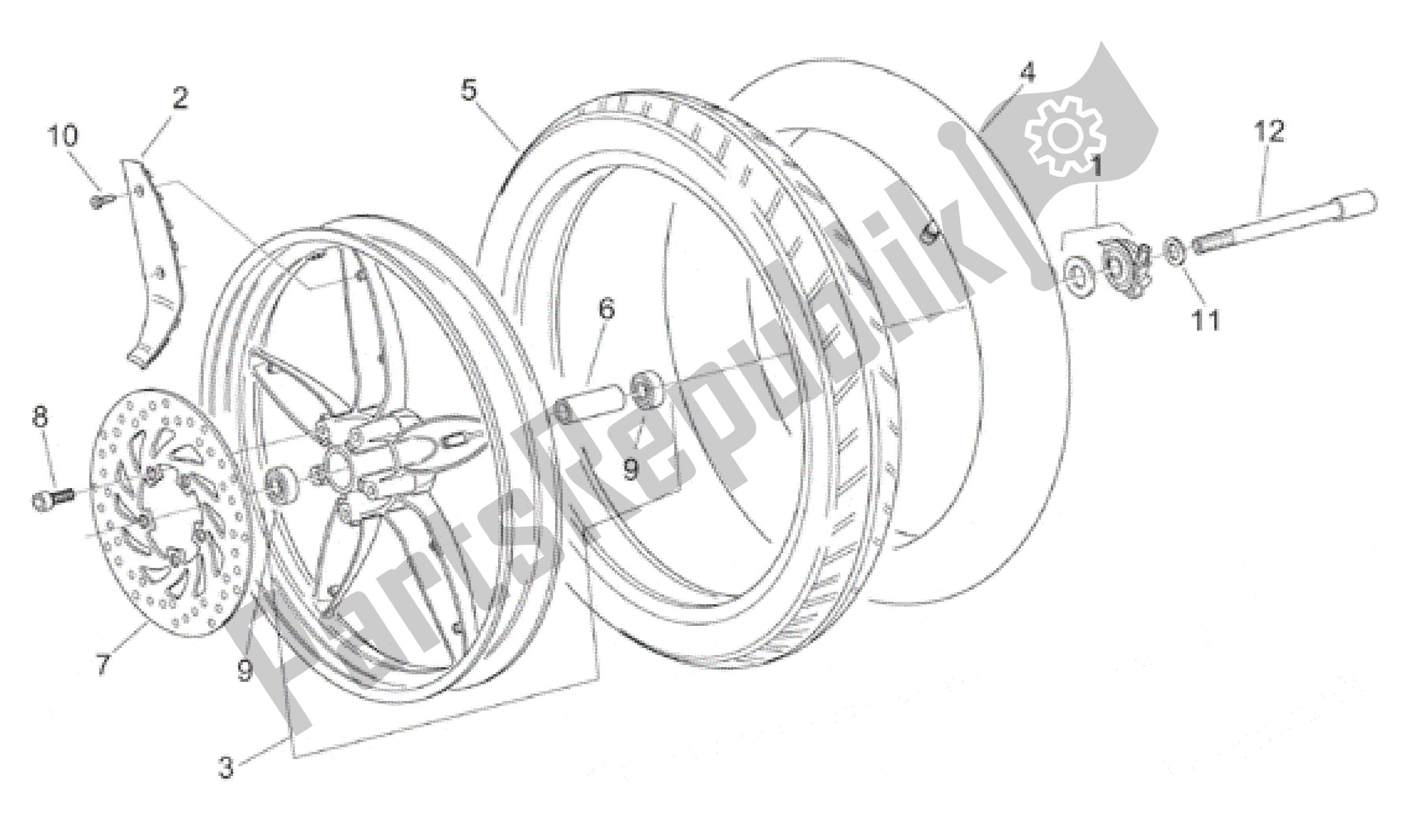 All parts for the Front Wheel of the Aprilia Scarabeo 50 1999