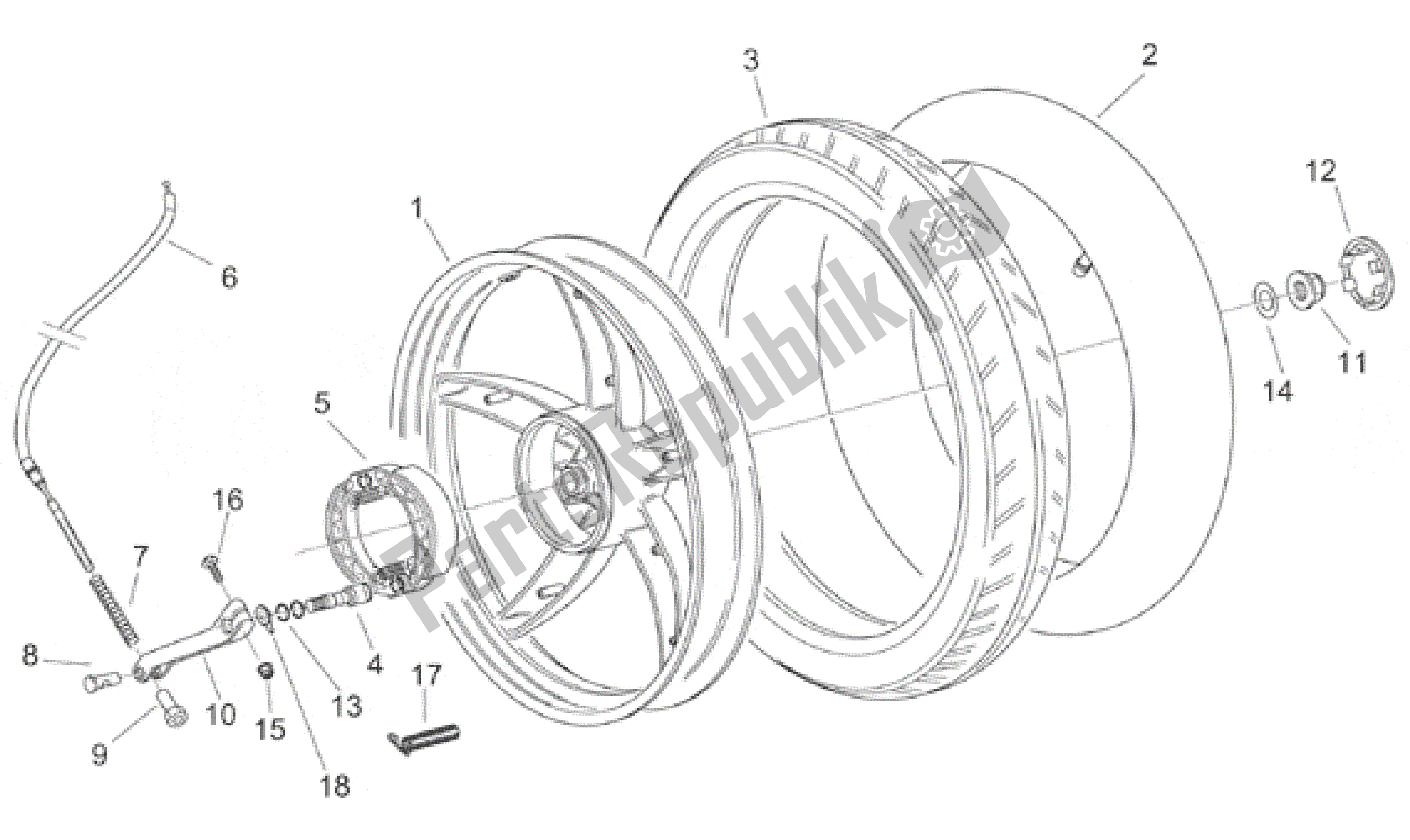 All parts for the Rear Wheel - Drum Brake of the Aprilia Scarabeo 50 1999