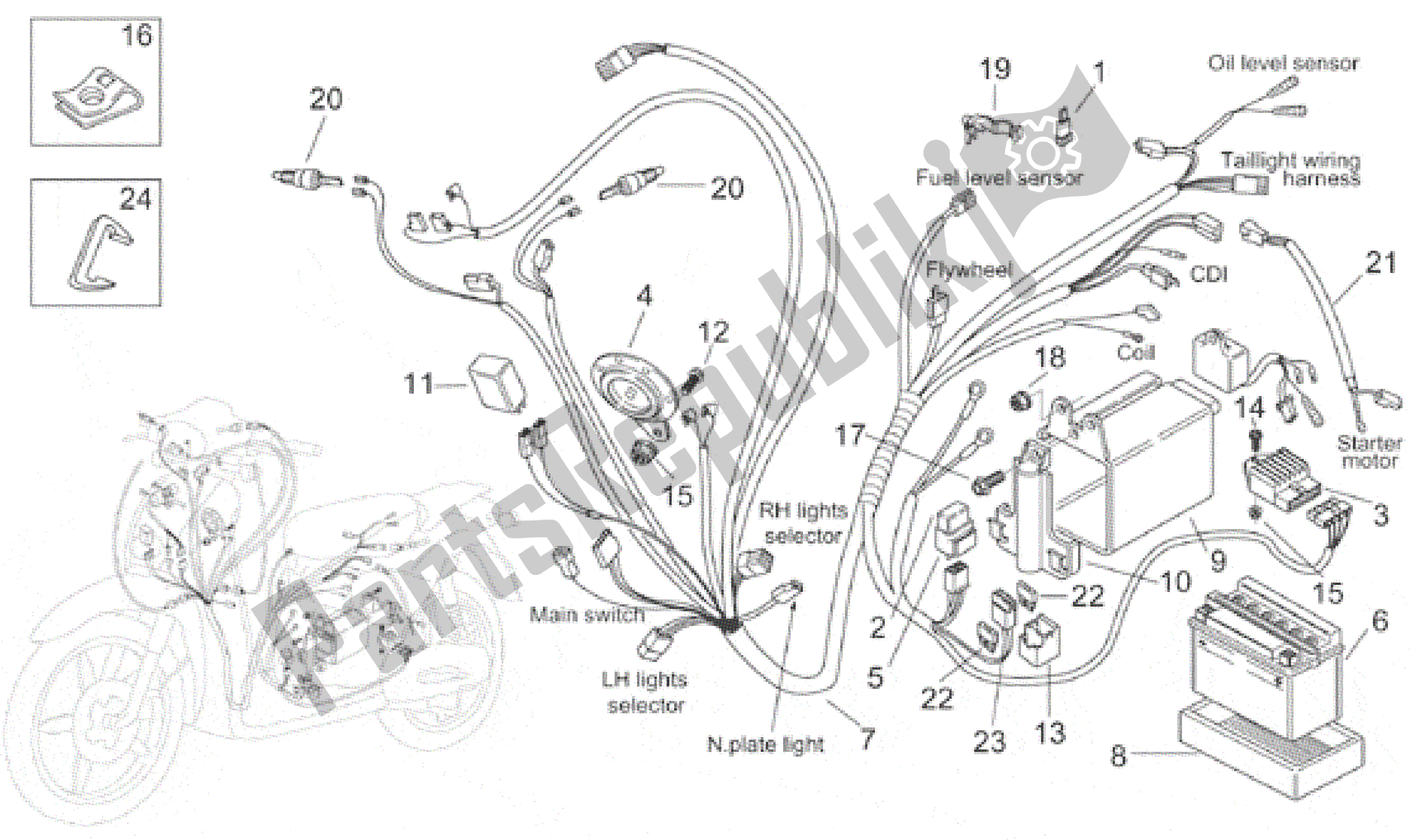 All parts for the Electrical System of the Aprilia Scarabeo 50 1999