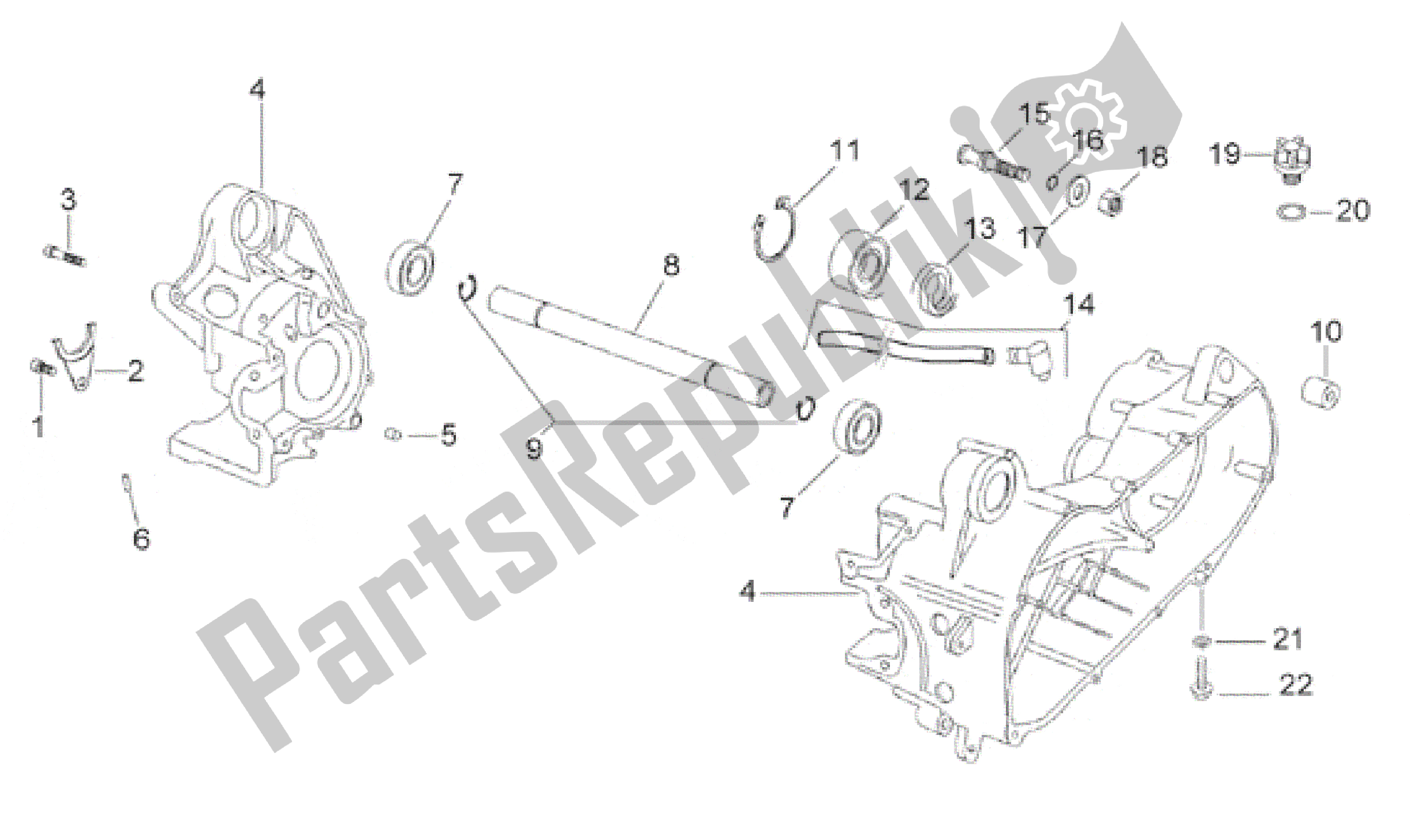 All parts for the Central Crank-case Set of the Aprilia Scarabeo 50 1999
