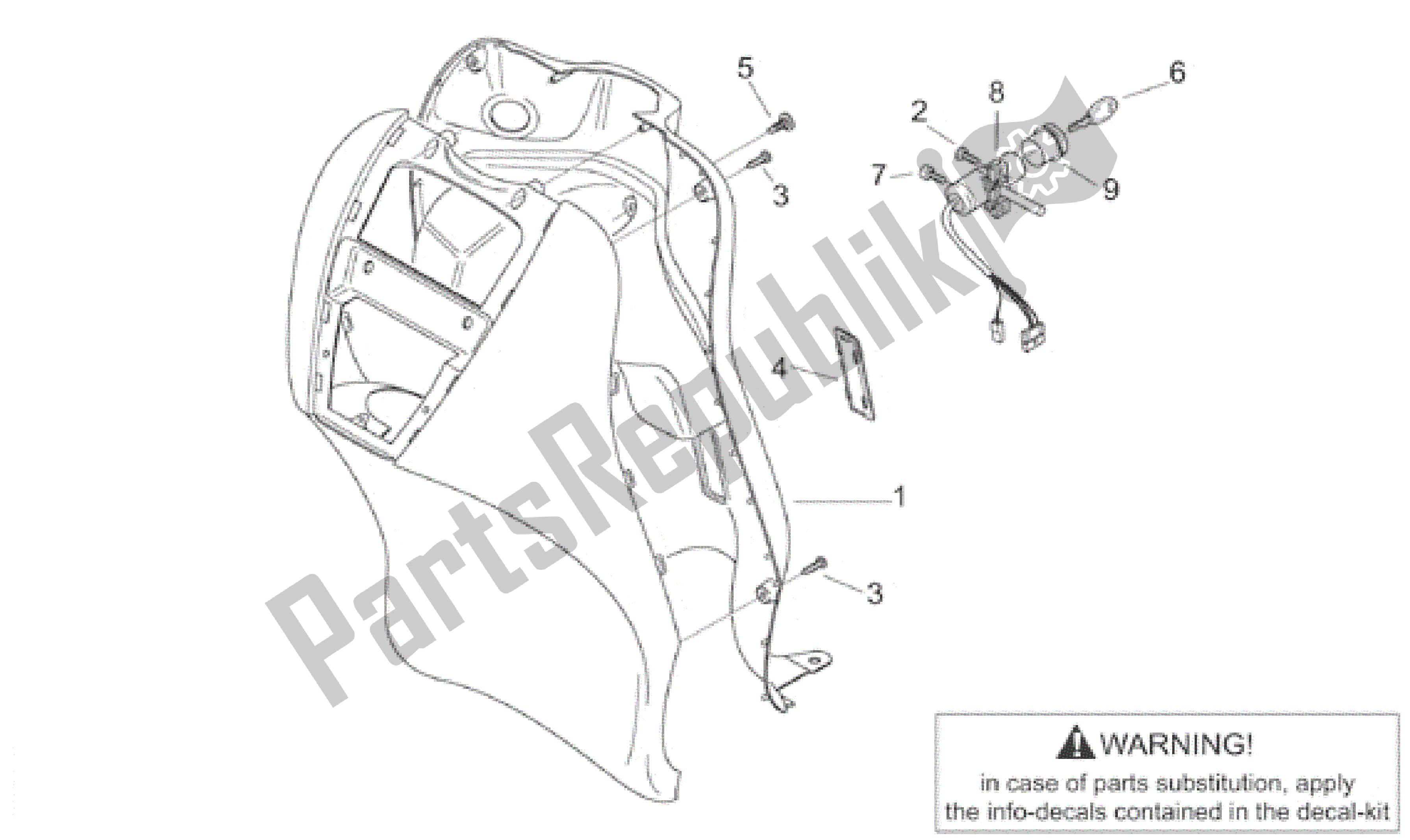 Todas las partes para Cuerpo Frontal V - Escudo Interno de Aprilia Scarabeo 50 2000 - 2005