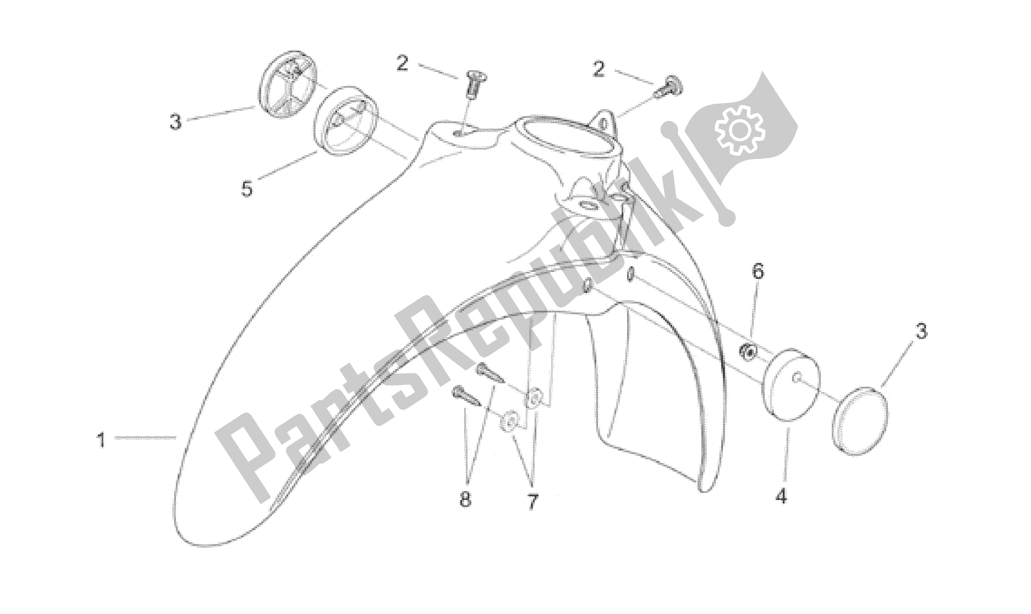 Alle onderdelen voor de Front Body Vi - Voorspatbord van de Aprilia Scarabeo 50 2000 - 2005