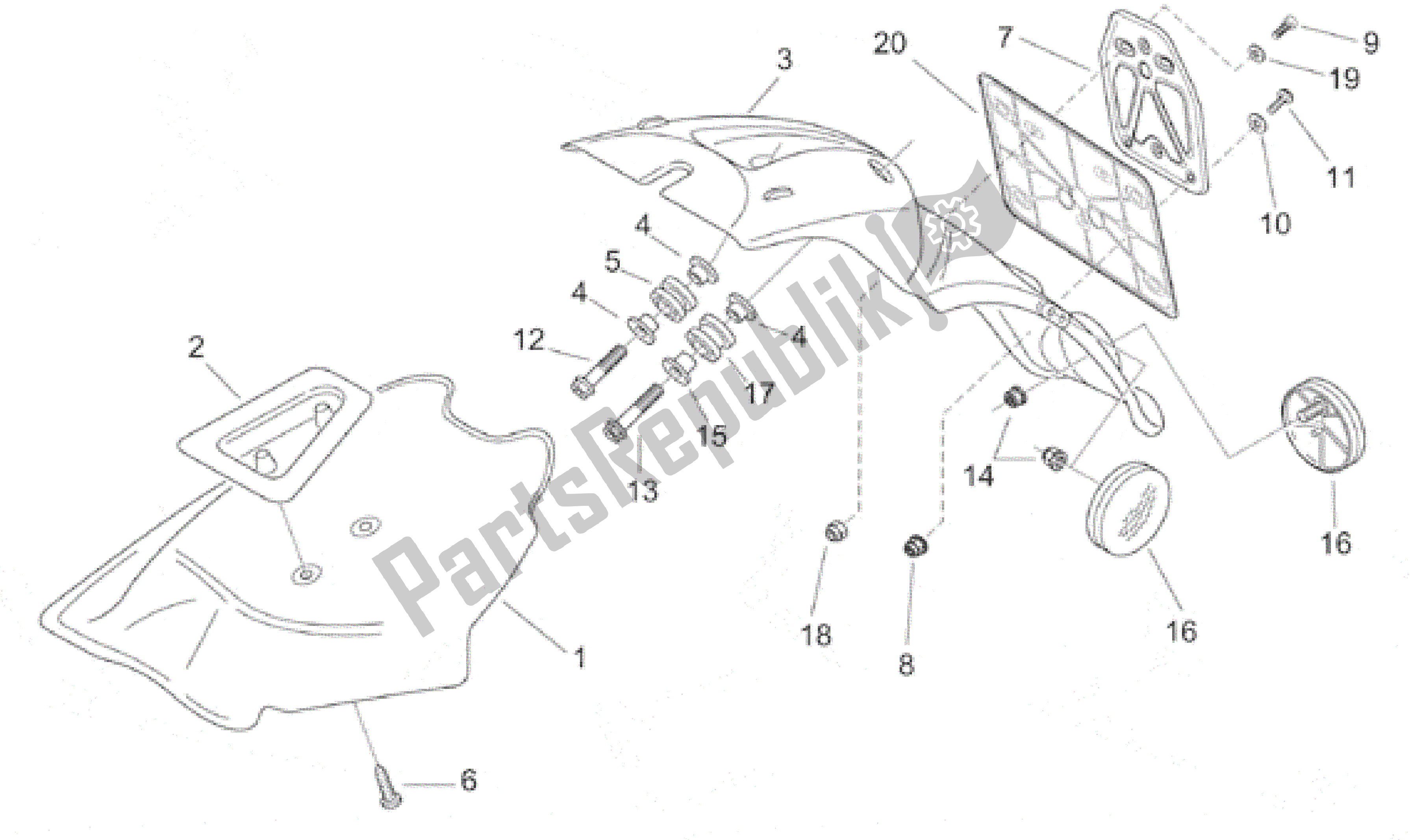 All parts for the Rear Body Iii - Mudguard of the Aprilia Scarabeo 50 2000 - 2005