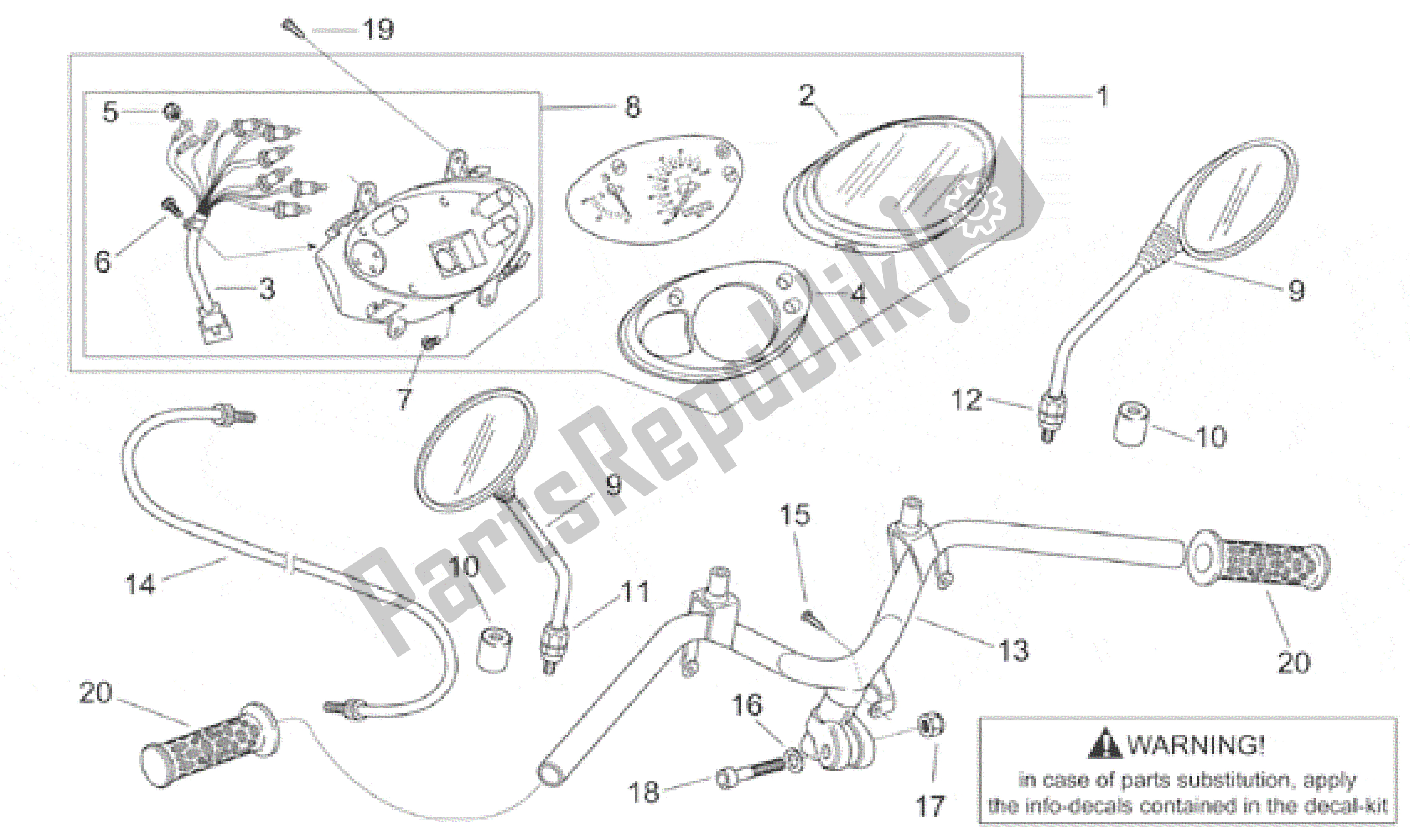 All parts for the Handlebar - Dashboard of the Aprilia Scarabeo 50 2000 - 2005