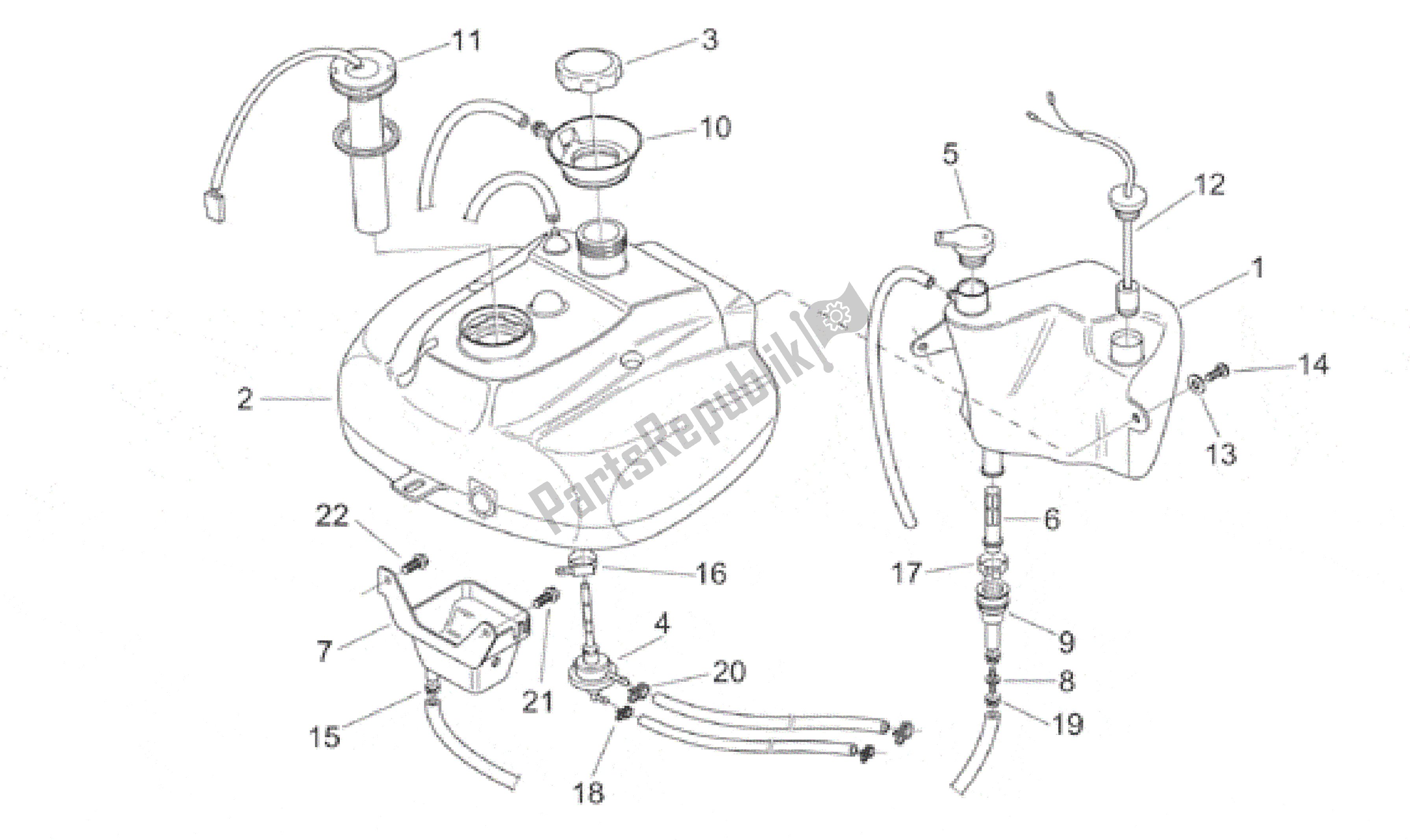 All parts for the Oil And Fuel Tank of the Aprilia Scarabeo 50 2000 - 2005