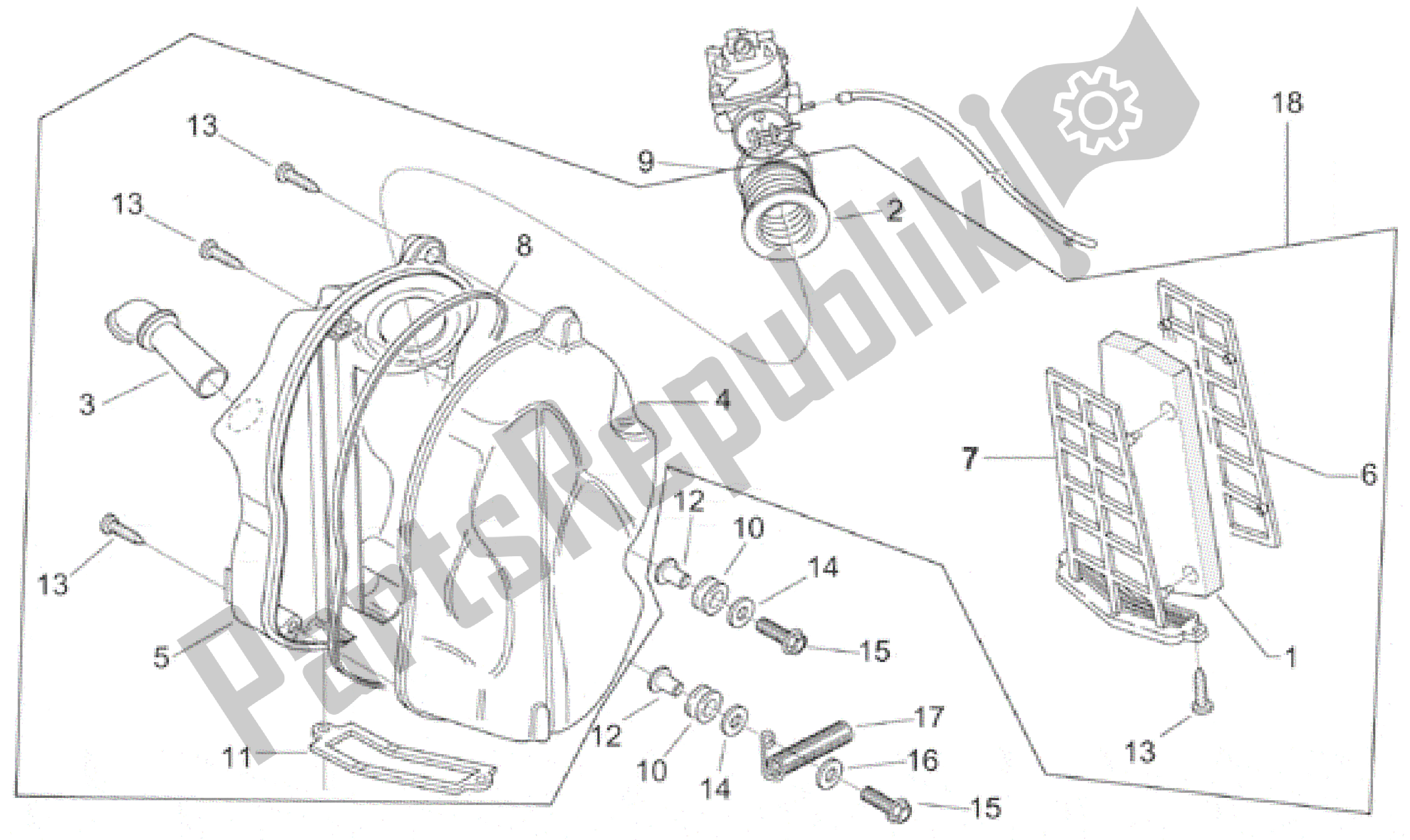 All parts for the Air Box of the Aprilia Scarabeo 50 2000 - 2005