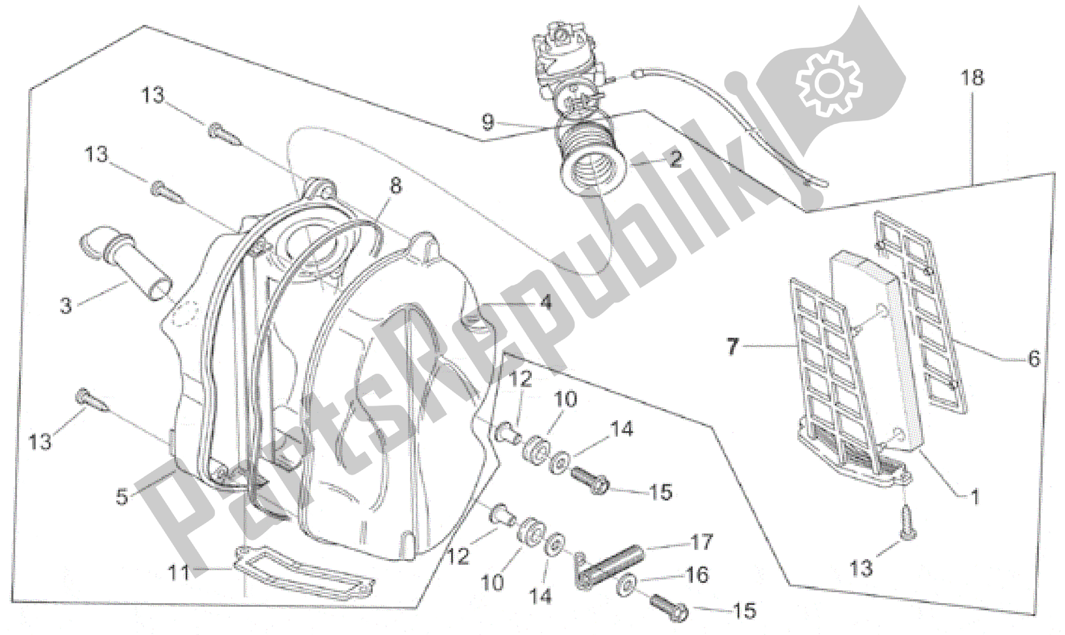 Todas las partes para Caja De Aire de Aprilia Scarabeo 50 2000 - 2005