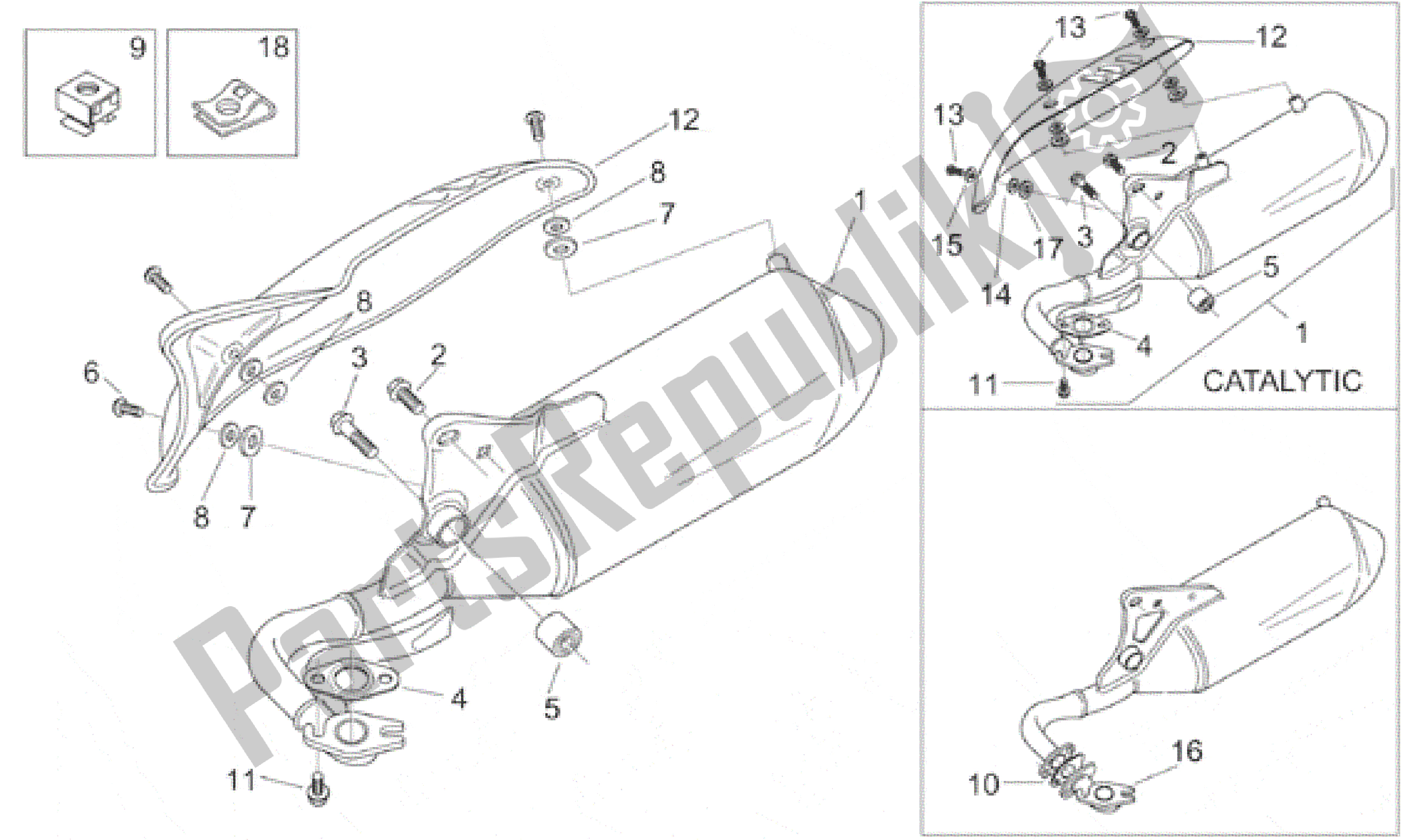 All parts for the Exhaust Pipe of the Aprilia Scarabeo 50 2000 - 2005