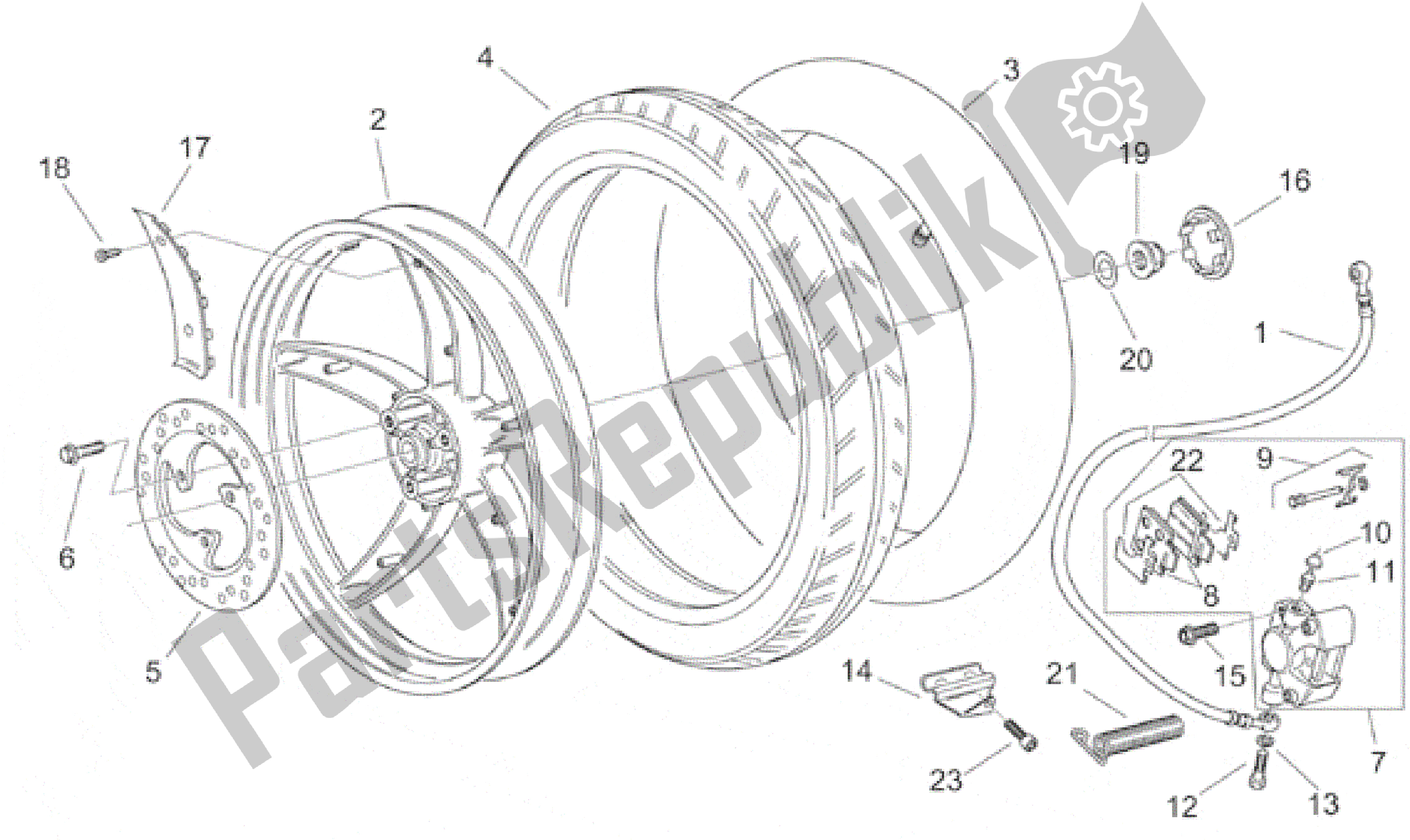 All parts for the Rear Wheel - Disc Brake of the Aprilia Scarabeo 50 2000 - 2005