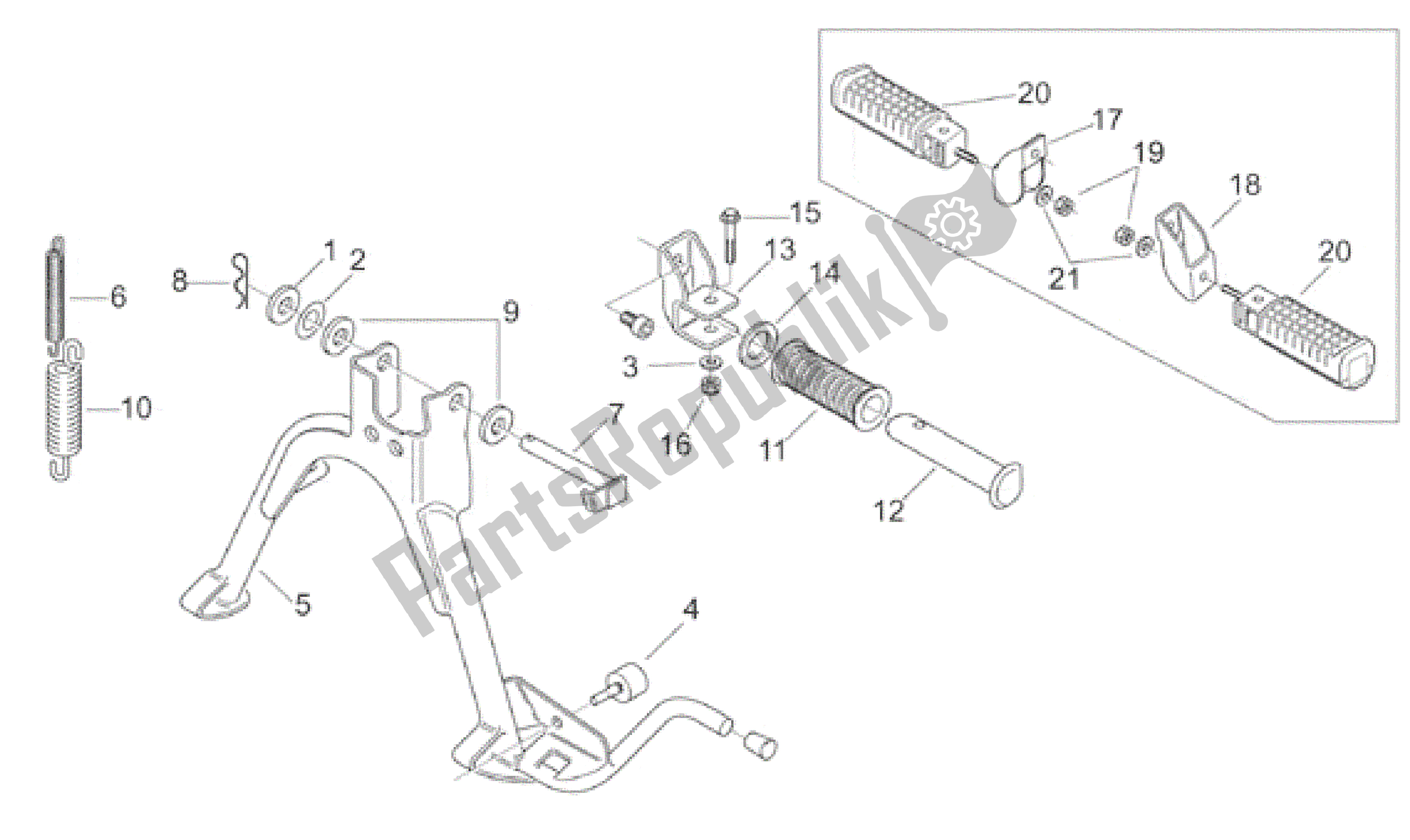 All parts for the Foot Rests - Lateral Stand of the Aprilia Scarabeo 50 2000 - 2005