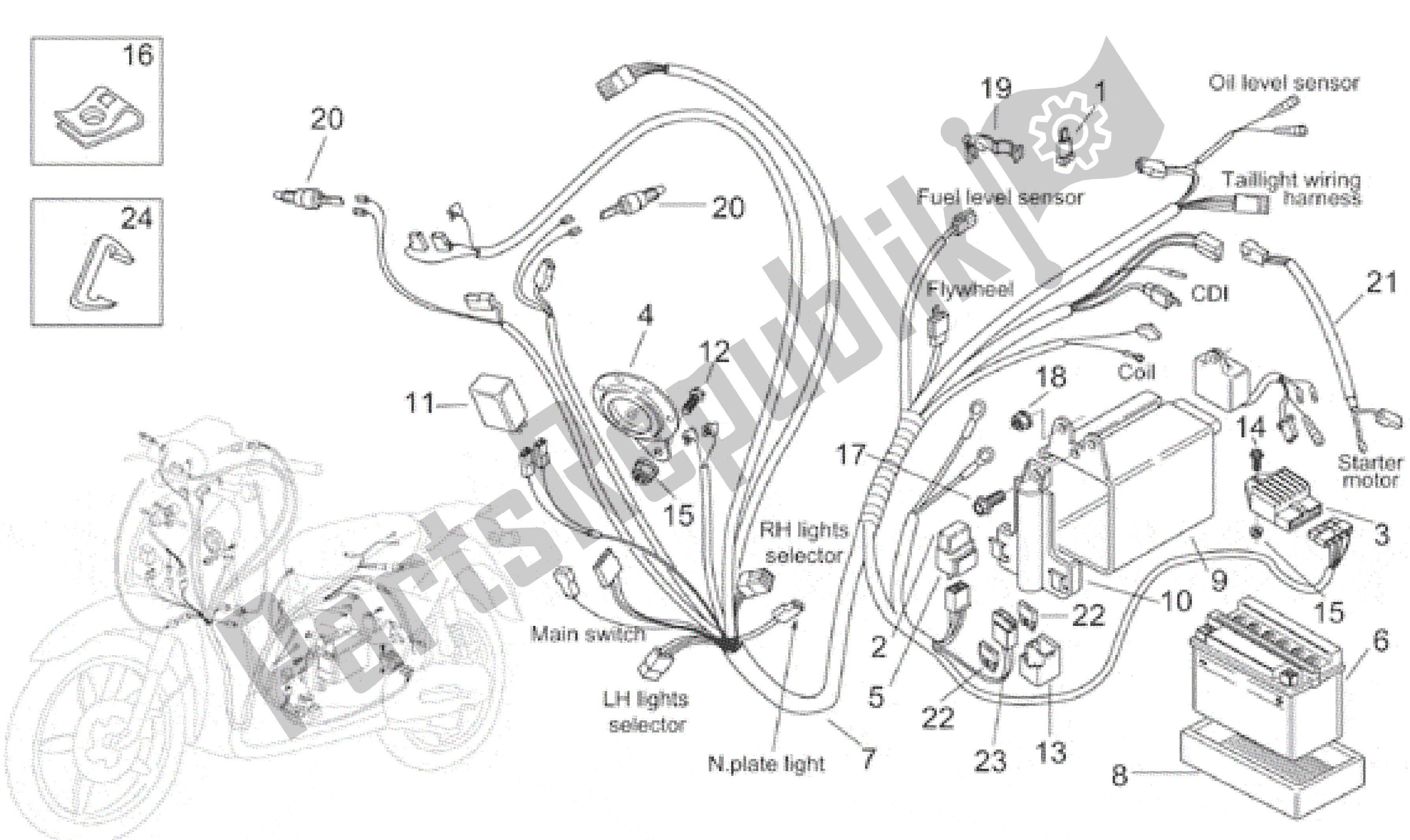 Alle onderdelen voor de Elektrisch Systeem van de Aprilia Scarabeo 50 2000 - 2005