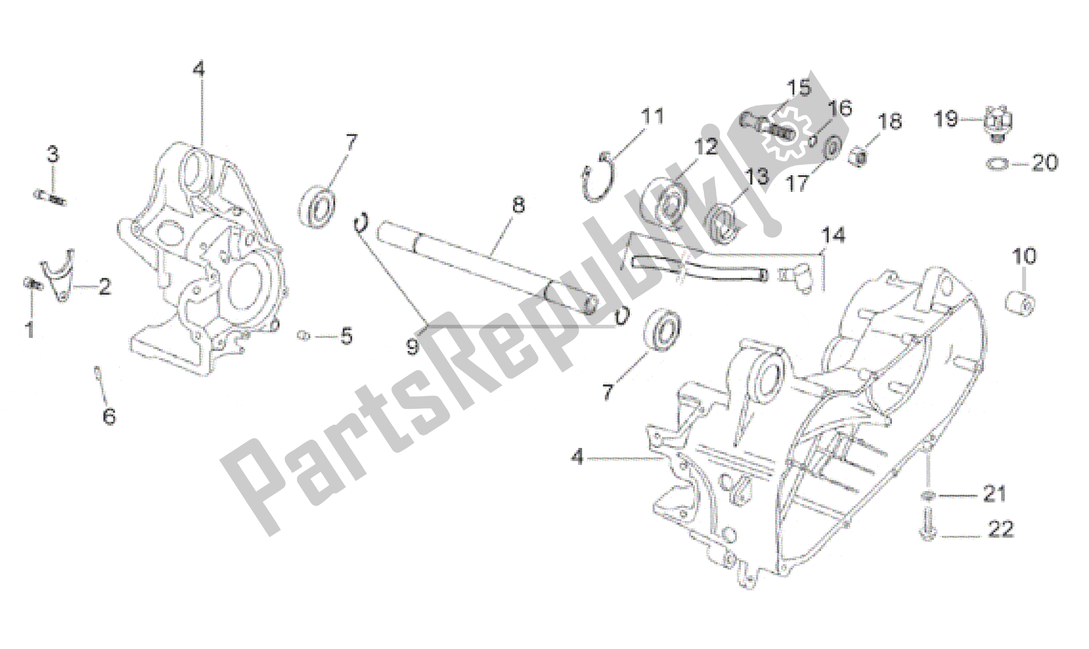 All parts for the Central Crank-case Set of the Aprilia Scarabeo 50 2000 - 2005