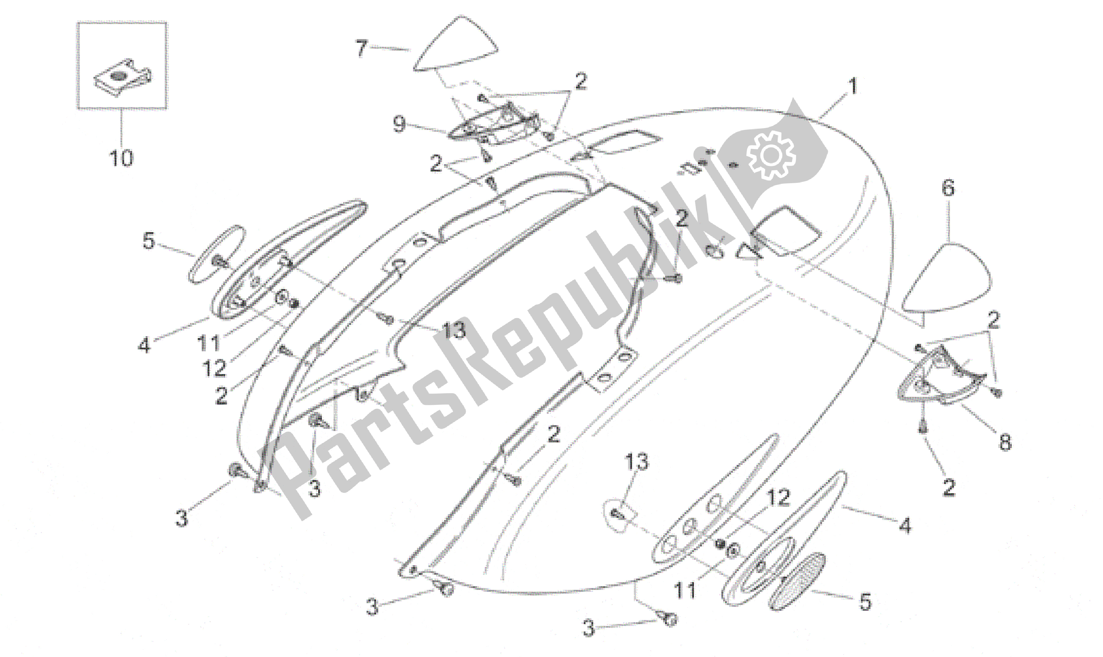 All parts for the Rear Body Ii of the Aprilia Habana 50 1999 - 2001