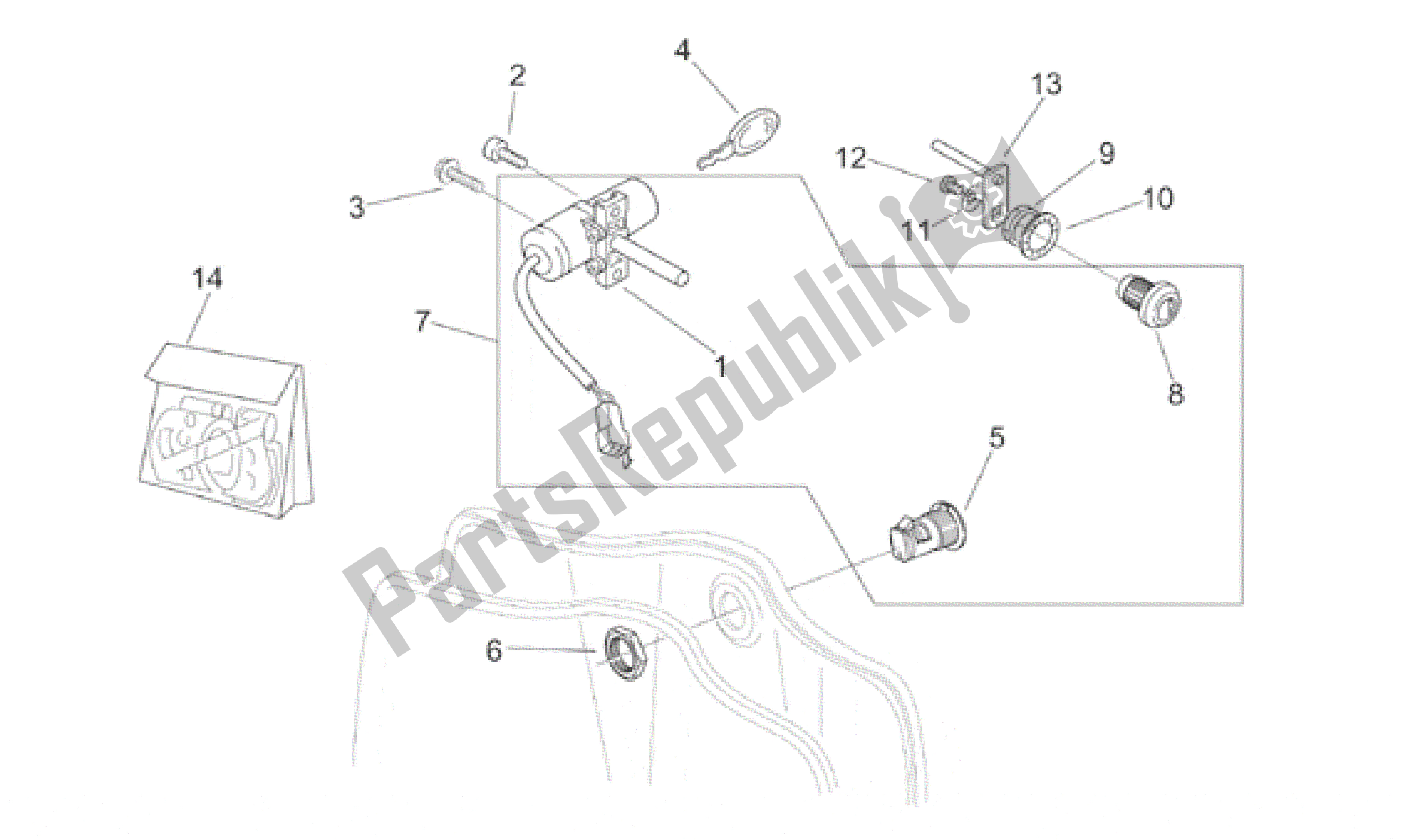 Alle onderdelen voor de Sticker En Slot Hardware Kit van de Aprilia Habana 50 1999 - 2001