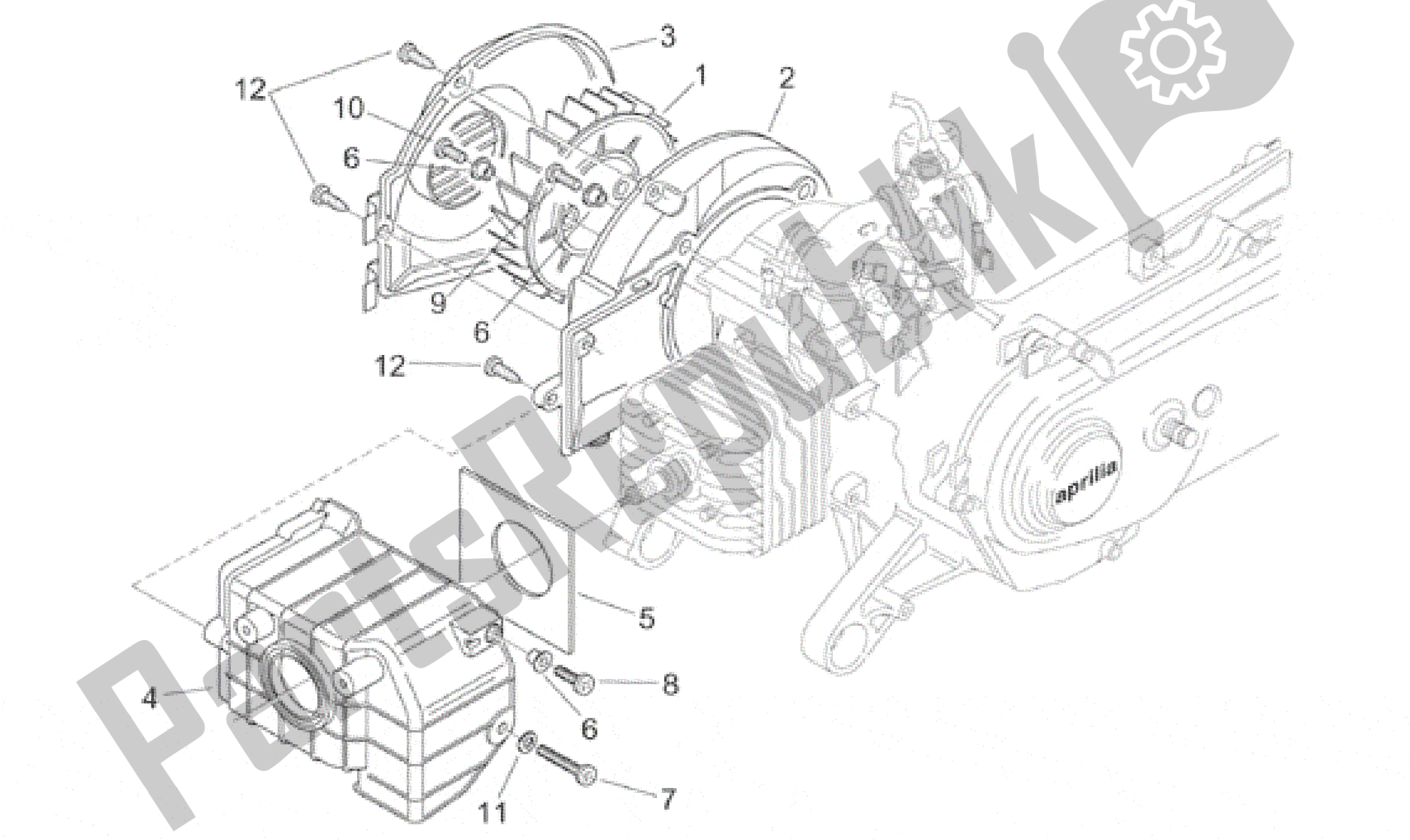 All parts for the Cooling Unit of the Aprilia Habana 50 1999 - 2001