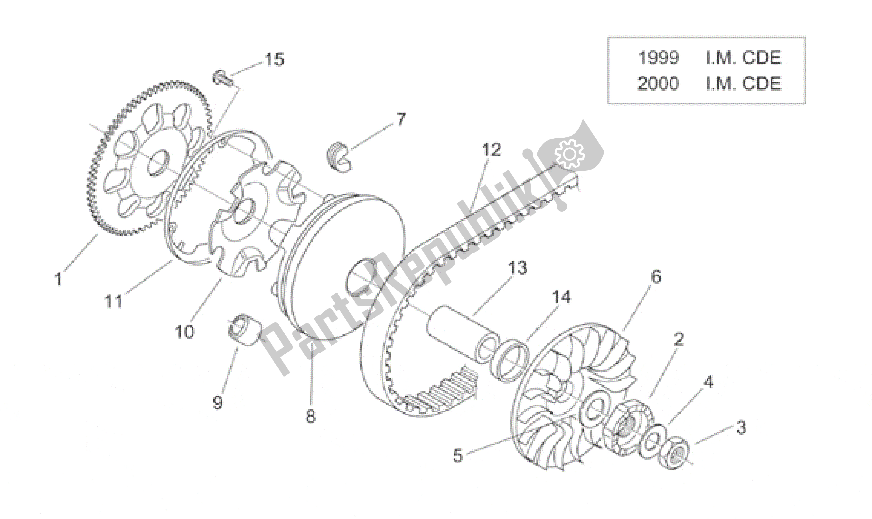 Alle onderdelen voor de Variator Ii ('99-2001 I. M. C) van de Aprilia Habana 50 1999 - 2001