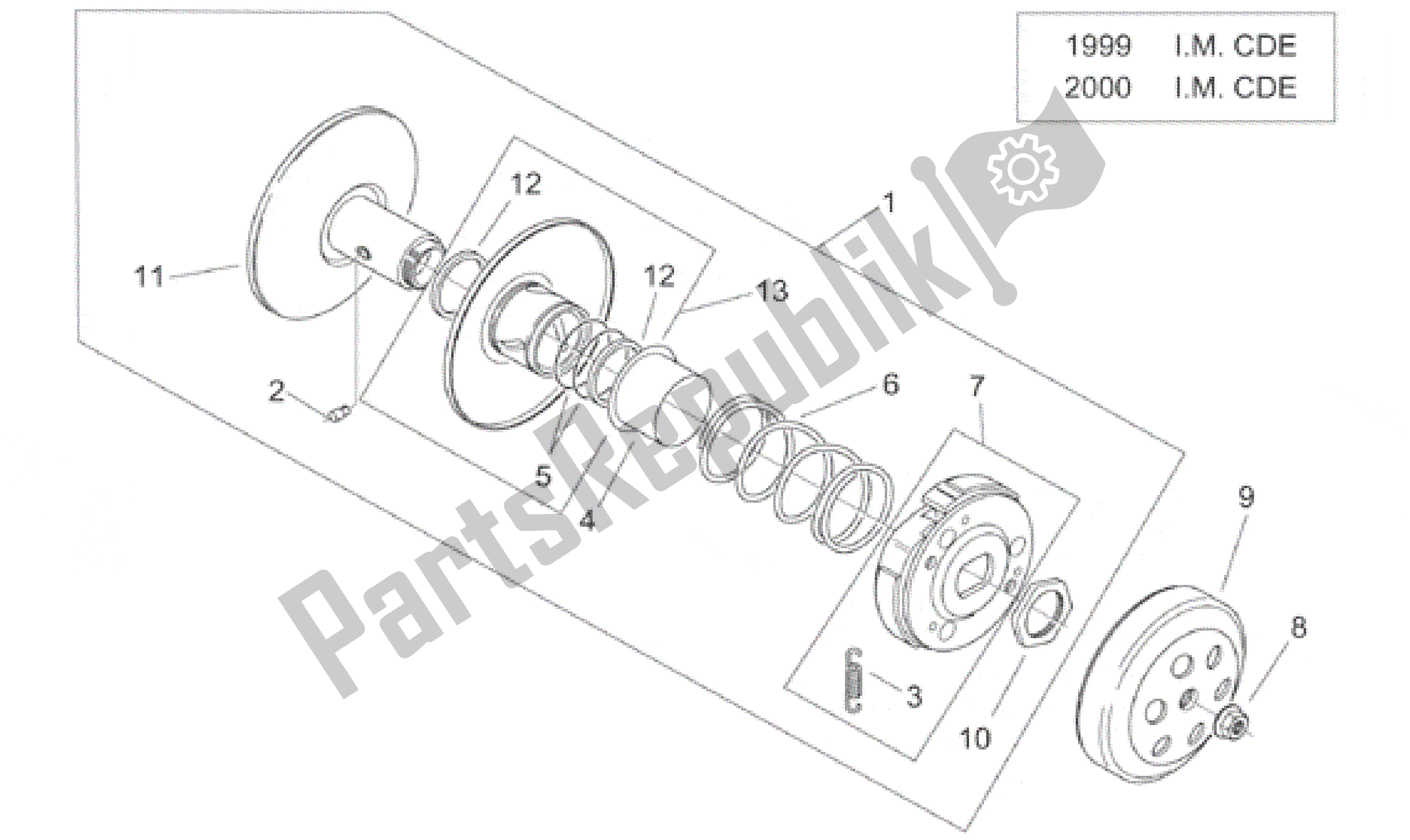 Toutes les pièces pour le Embrayage Ii ('99 -2001 I. M. C) du Aprilia Habana 50 1999 - 2001