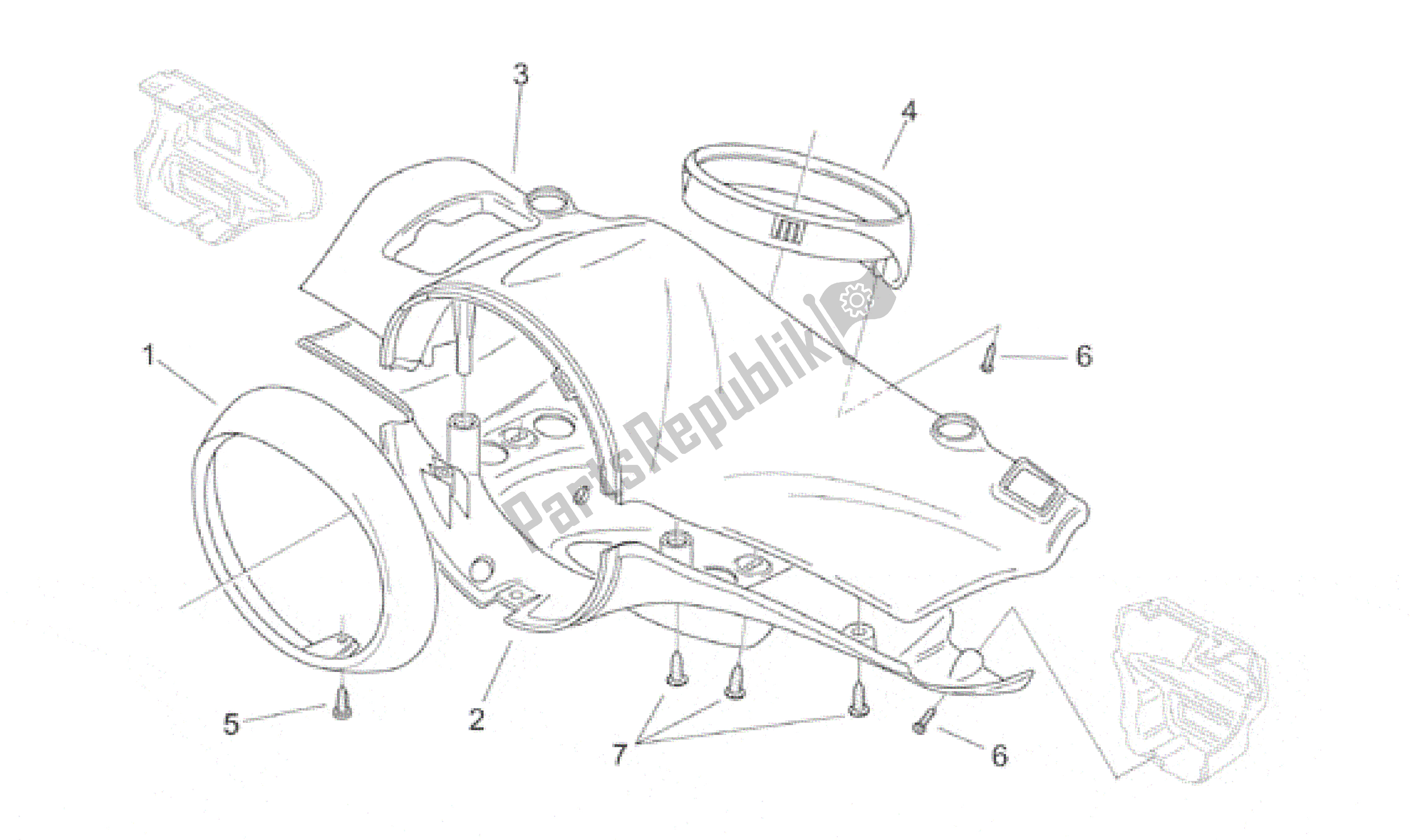 Todas las partes para Cuerpo Delantero I de Aprilia Habana 50 1999 - 2001