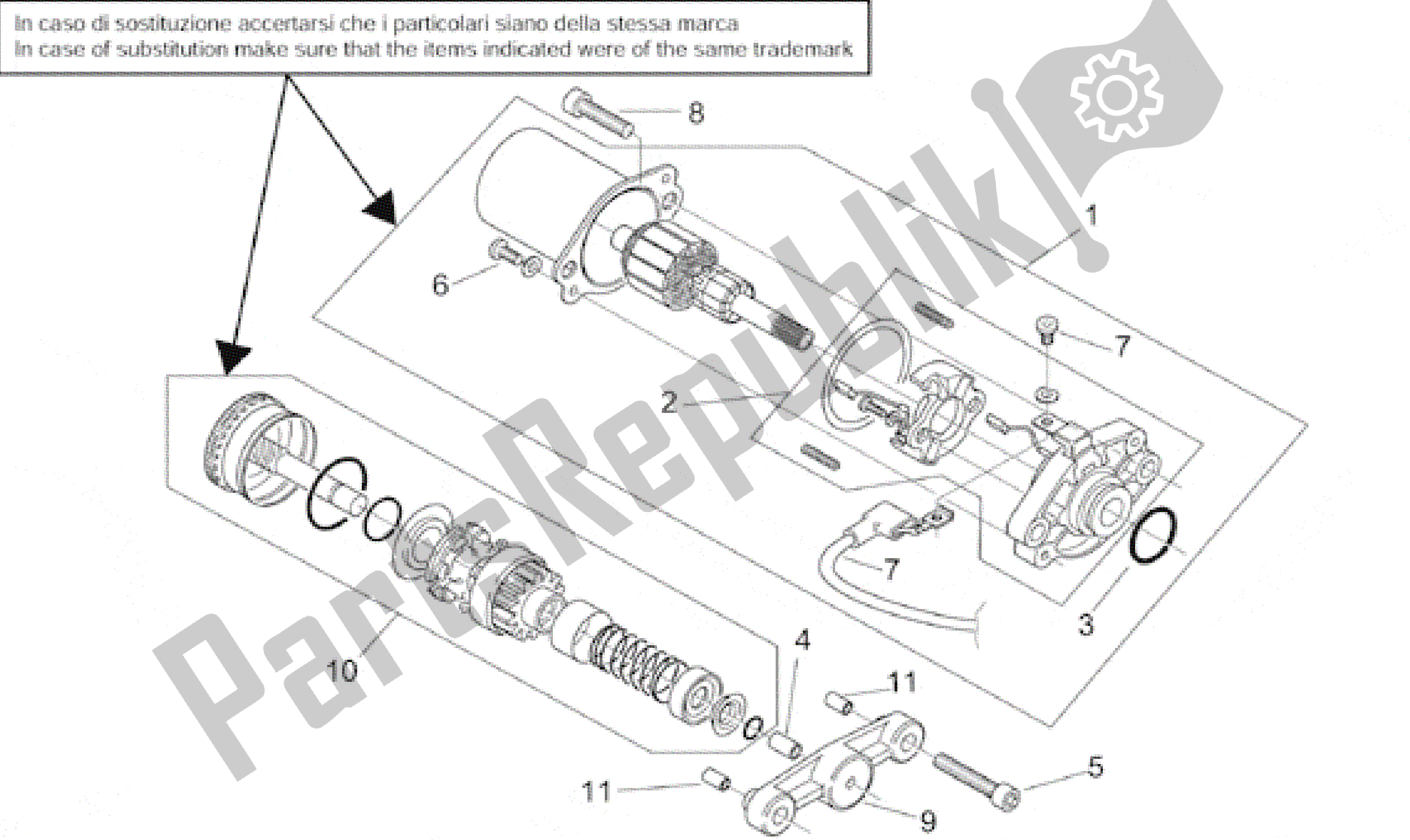 All parts for the Starter Motor of the Aprilia Habana 50 1999 - 2001