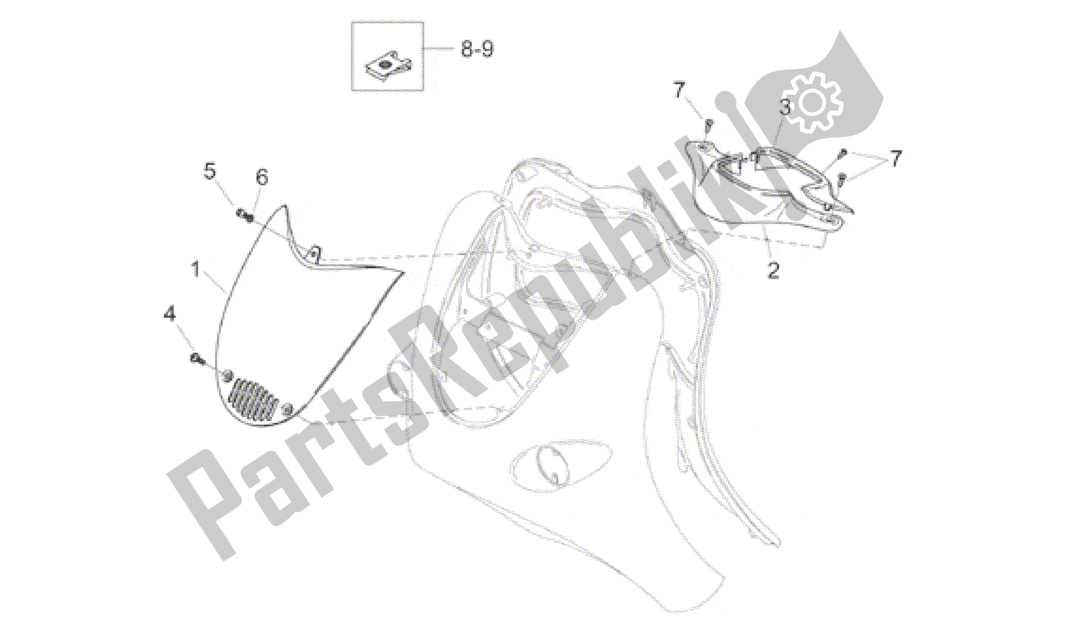 All parts for the Front Body Iii of the Aprilia Habana 50 1999 - 2001