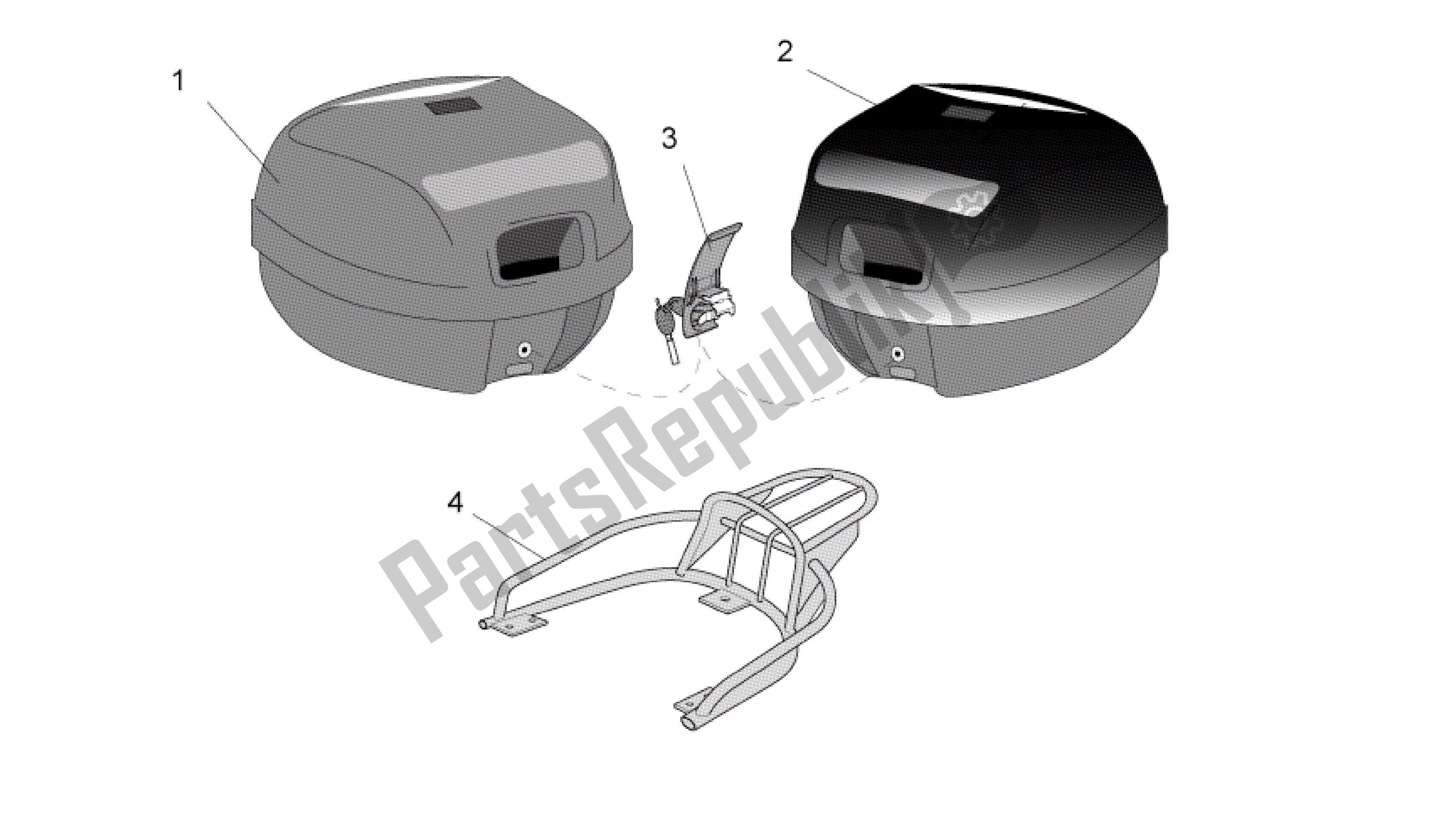 Todas las partes para Acc. - Top / Estuches, Estuches Laterales de Aprilia Mojito 50 1999 - 2003