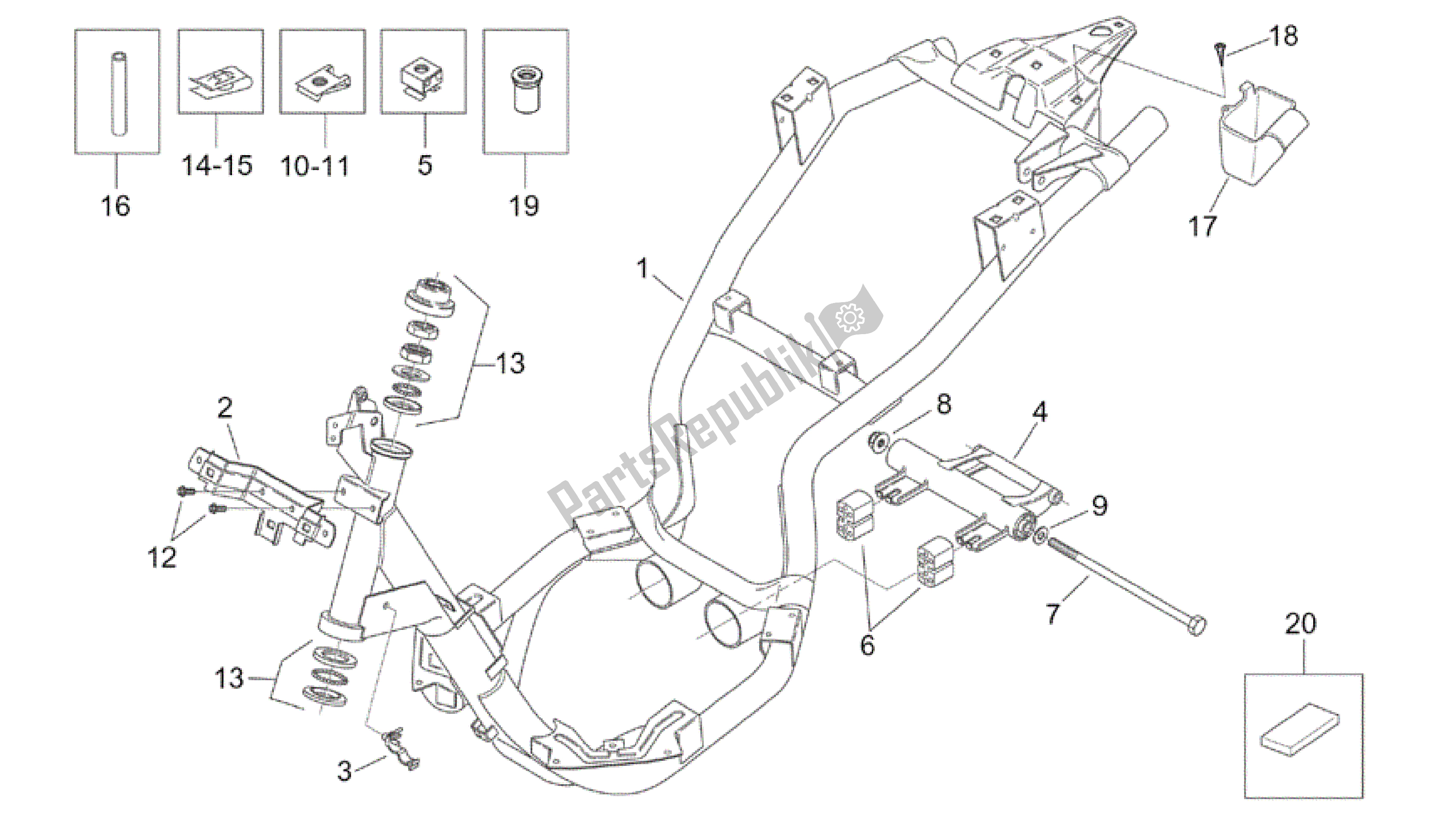 Todas as partes de Quadro, Armação do Aprilia Mojito 50 1999 - 2003