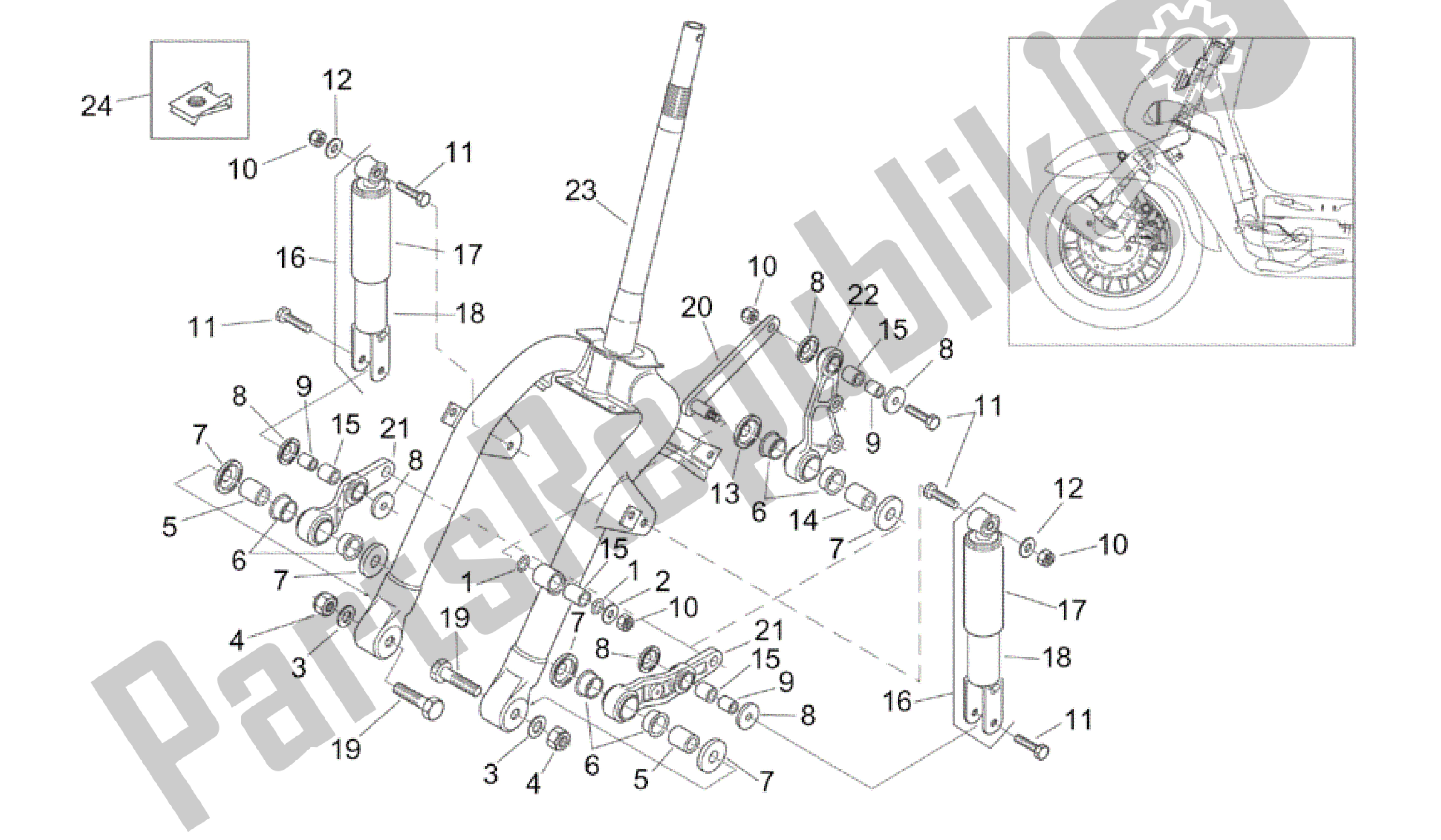 All parts for the Front Shock Absorber of the Aprilia Mojito 50 1999 - 2003