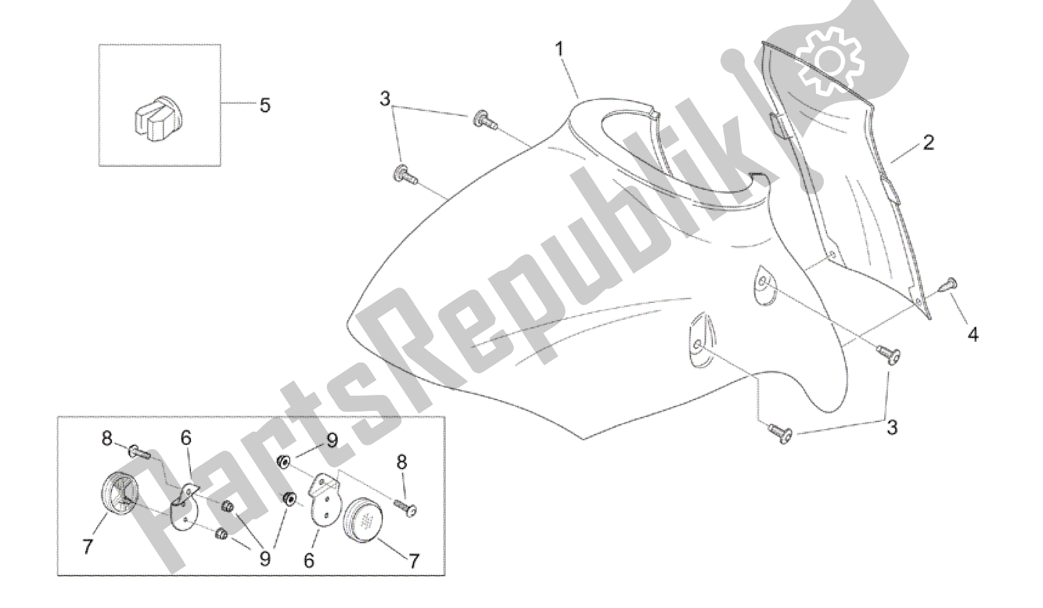 All parts for the Front Body V of the Aprilia Mojito 50 1999 - 2003