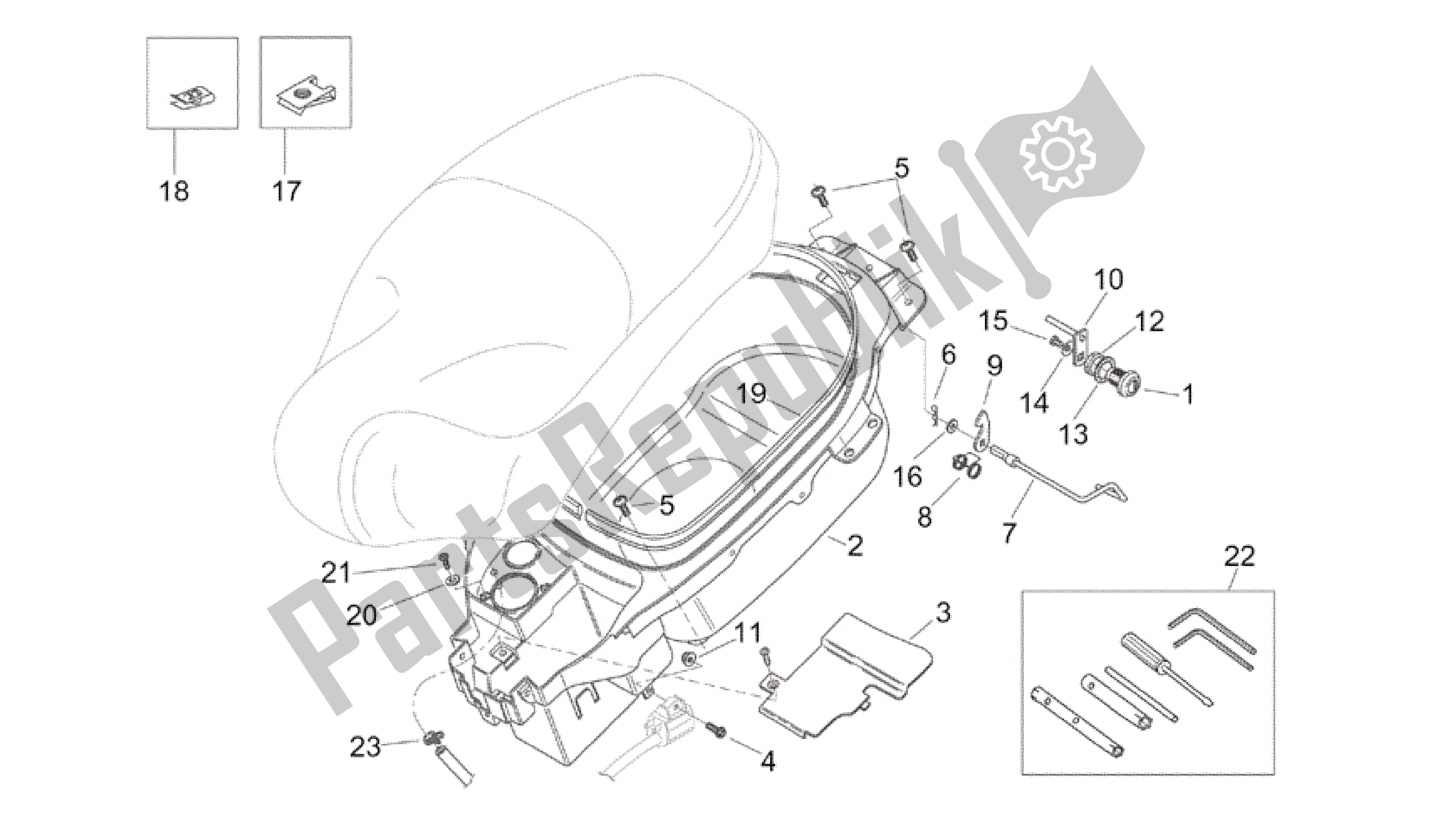 Toutes les pièces pour le Compartiment Pour Casque du Aprilia Mojito 50 1999 - 2003