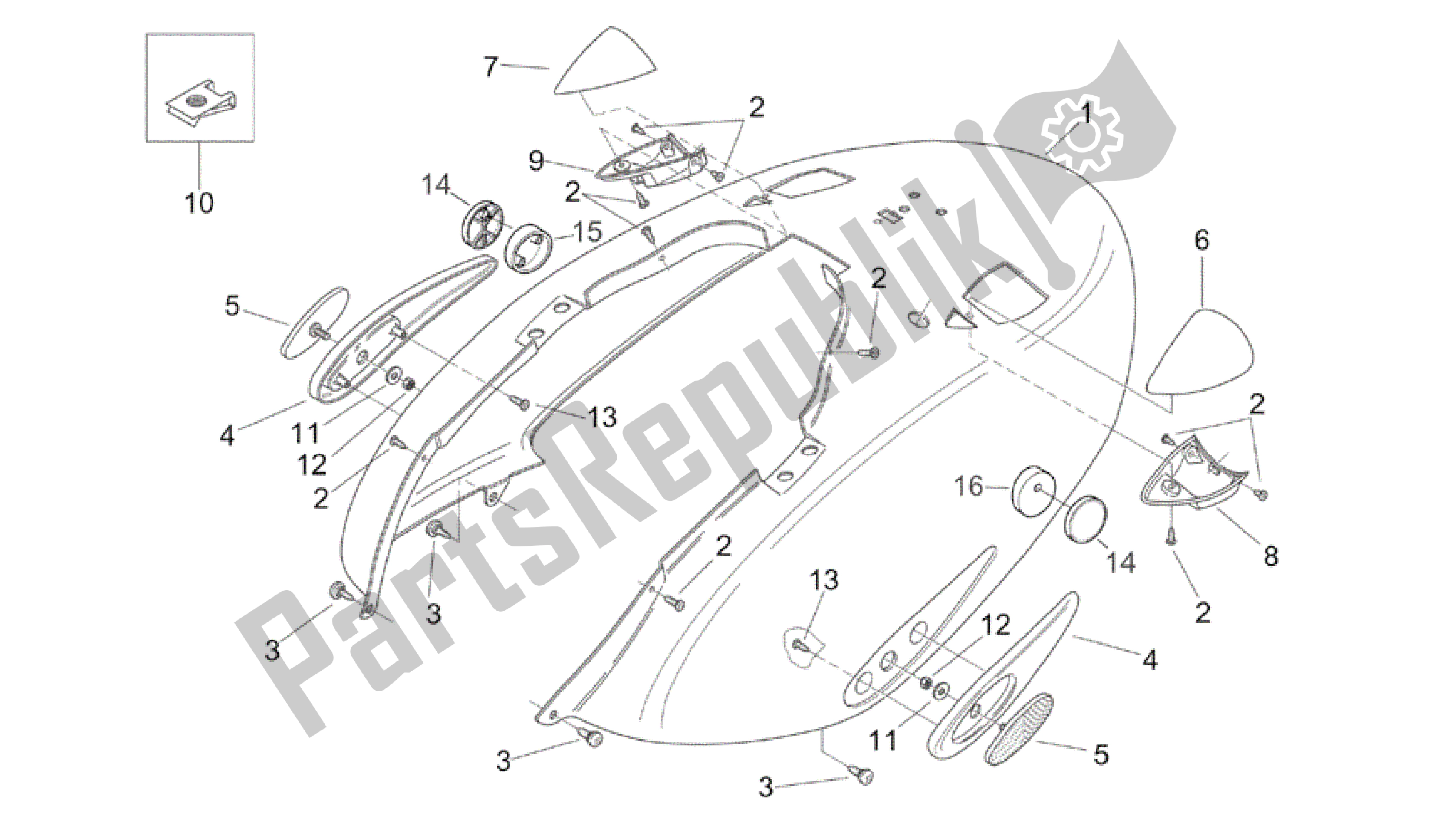 Toutes les pièces pour le Carrosserie Arrière Ii du Aprilia Mojito 50 1999 - 2003