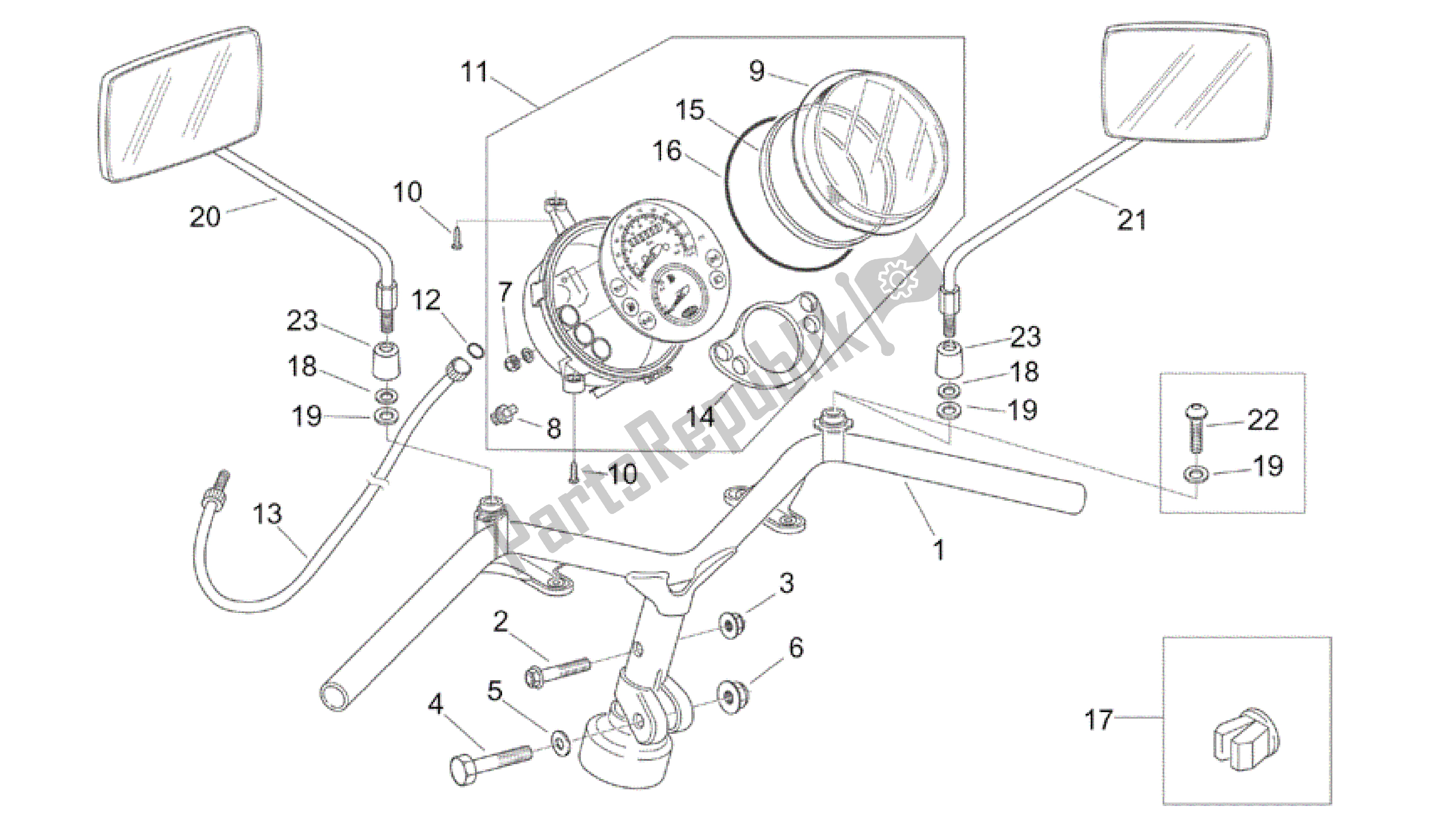 Alle onderdelen voor de Stuur - Dashboard van de Aprilia Mojito 50 1999 - 2003