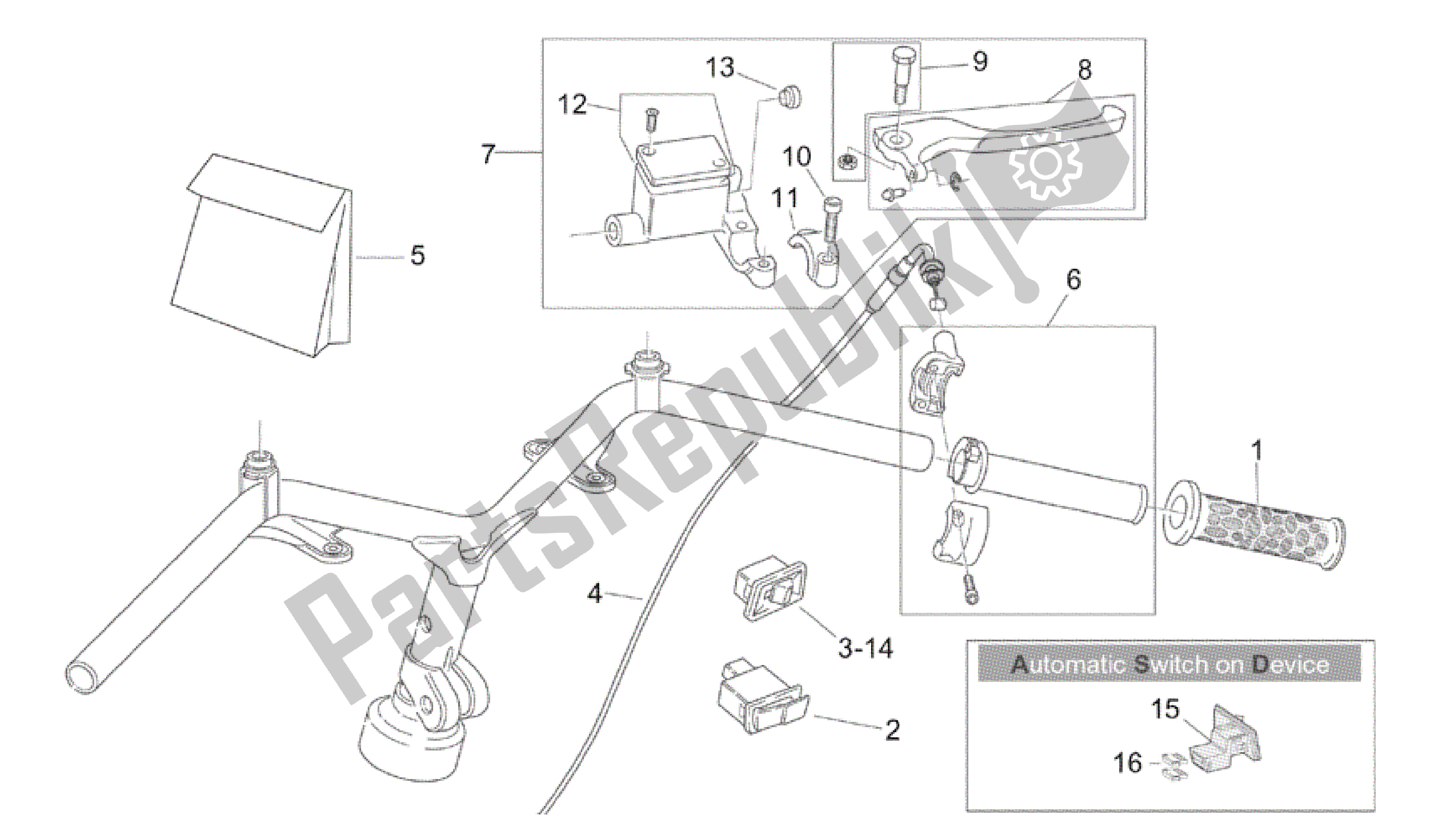 Todas las partes para Controles Rh de Aprilia Mojito 50 1999 - 2003