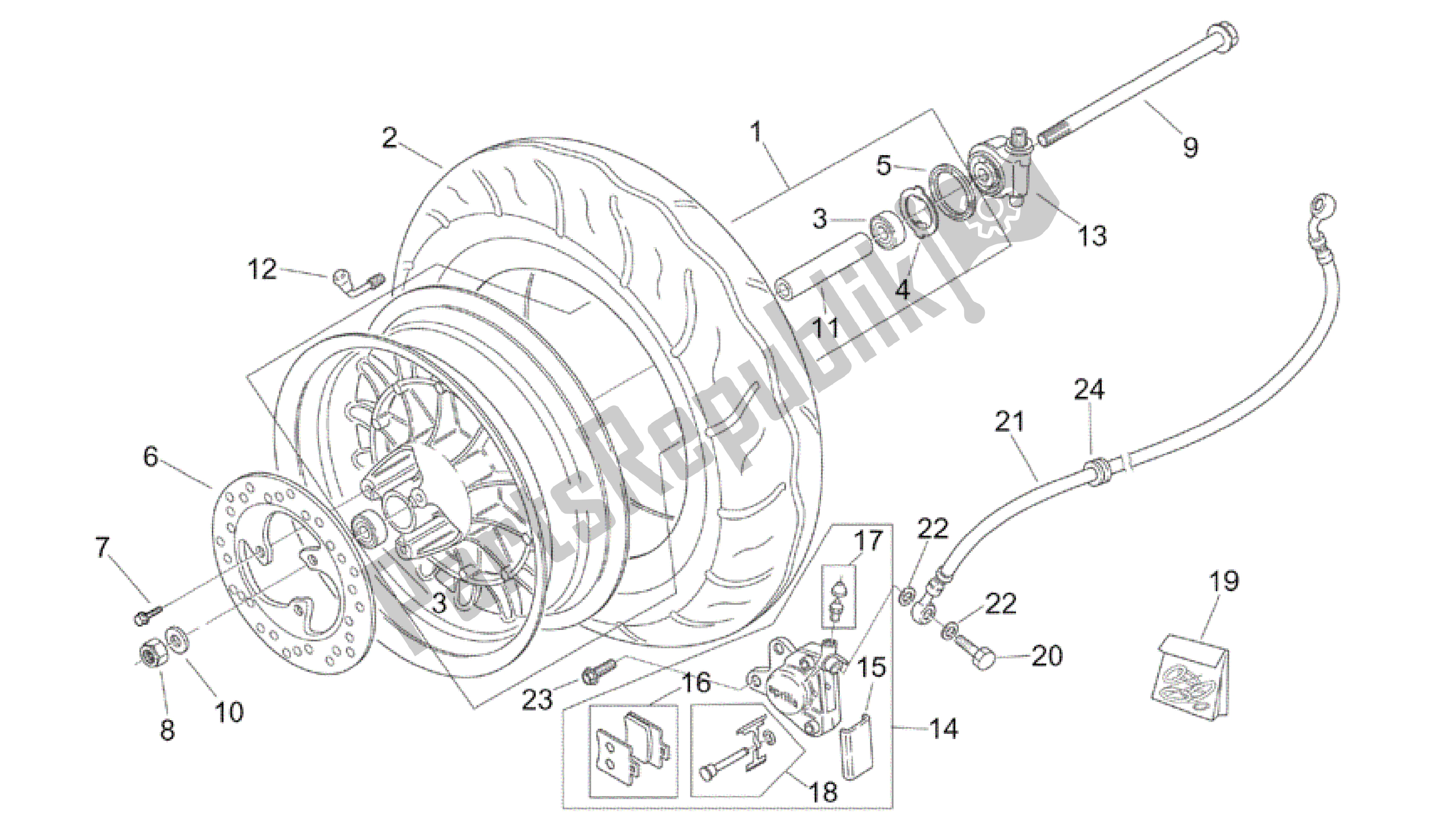 Todas as partes de Roda Da Frente do Aprilia Mojito 50 1999 - 2003