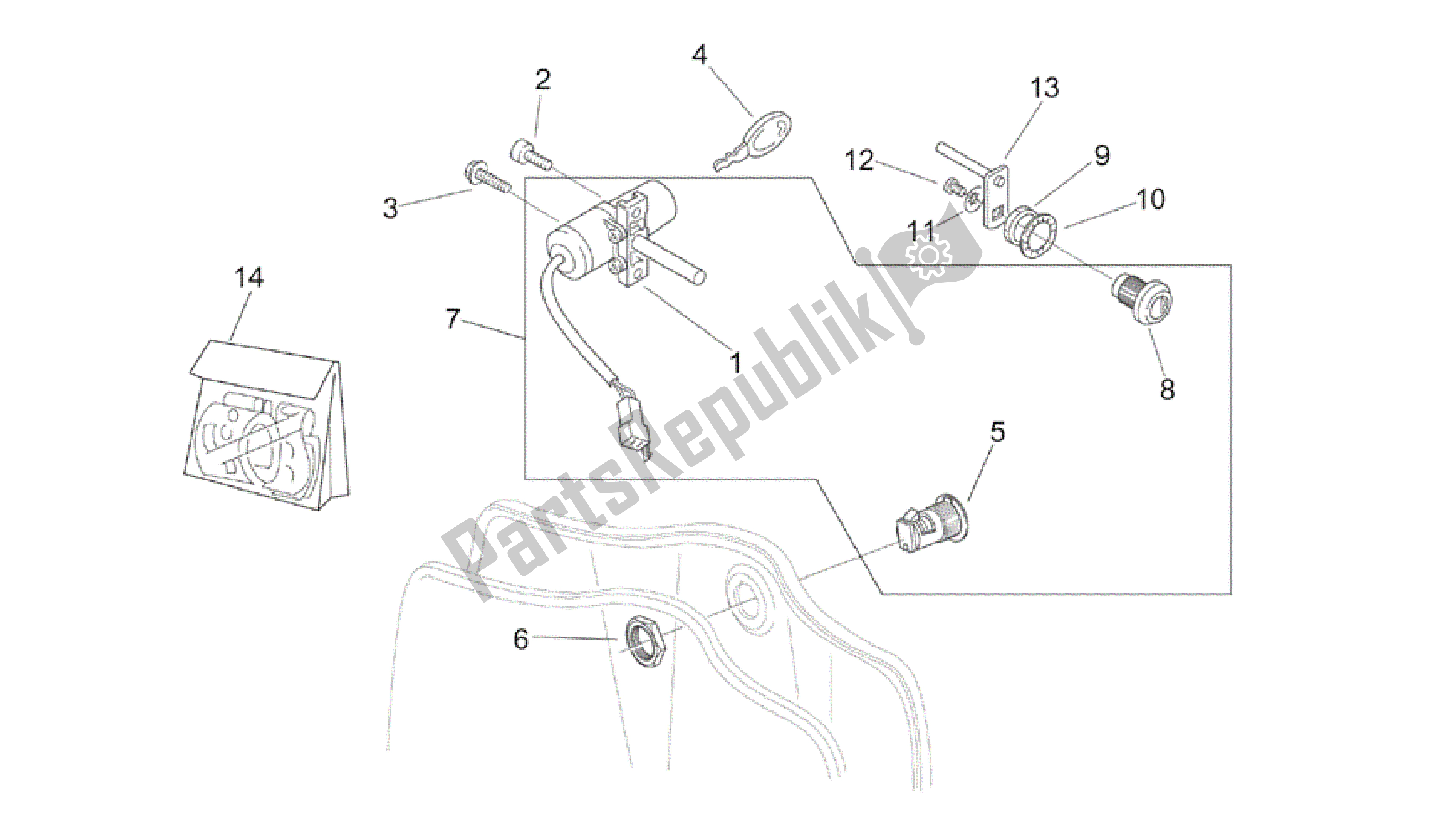 Todas las partes para Kit De Herrajes Para Calcomanías Y Cerraduras de Aprilia Mojito 50 1999 - 2003