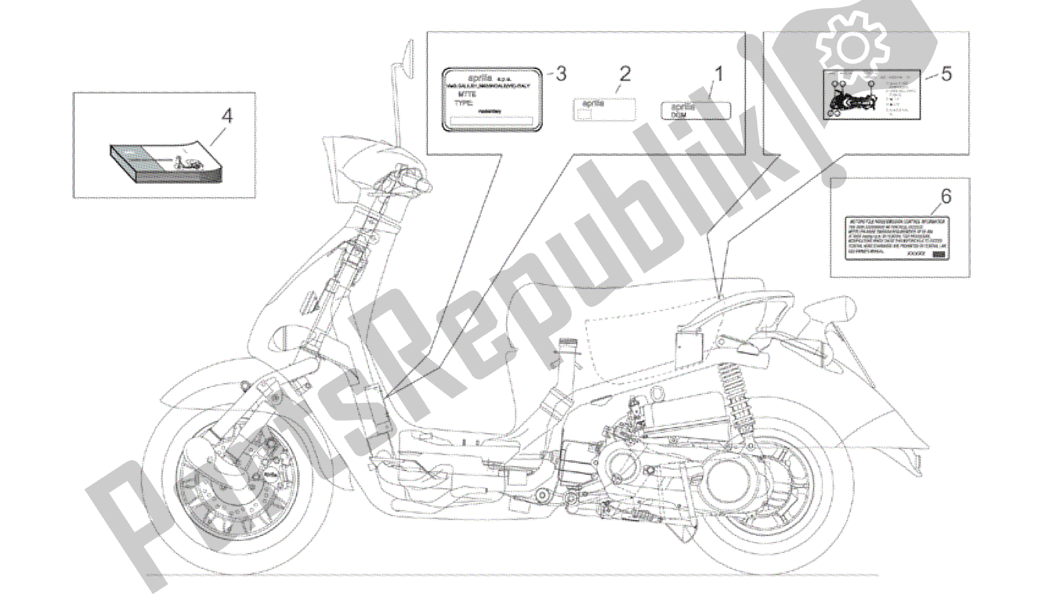 Tutte le parti per il Set Di Piastre E Manuale del Aprilia Mojito 50 1999 - 2003