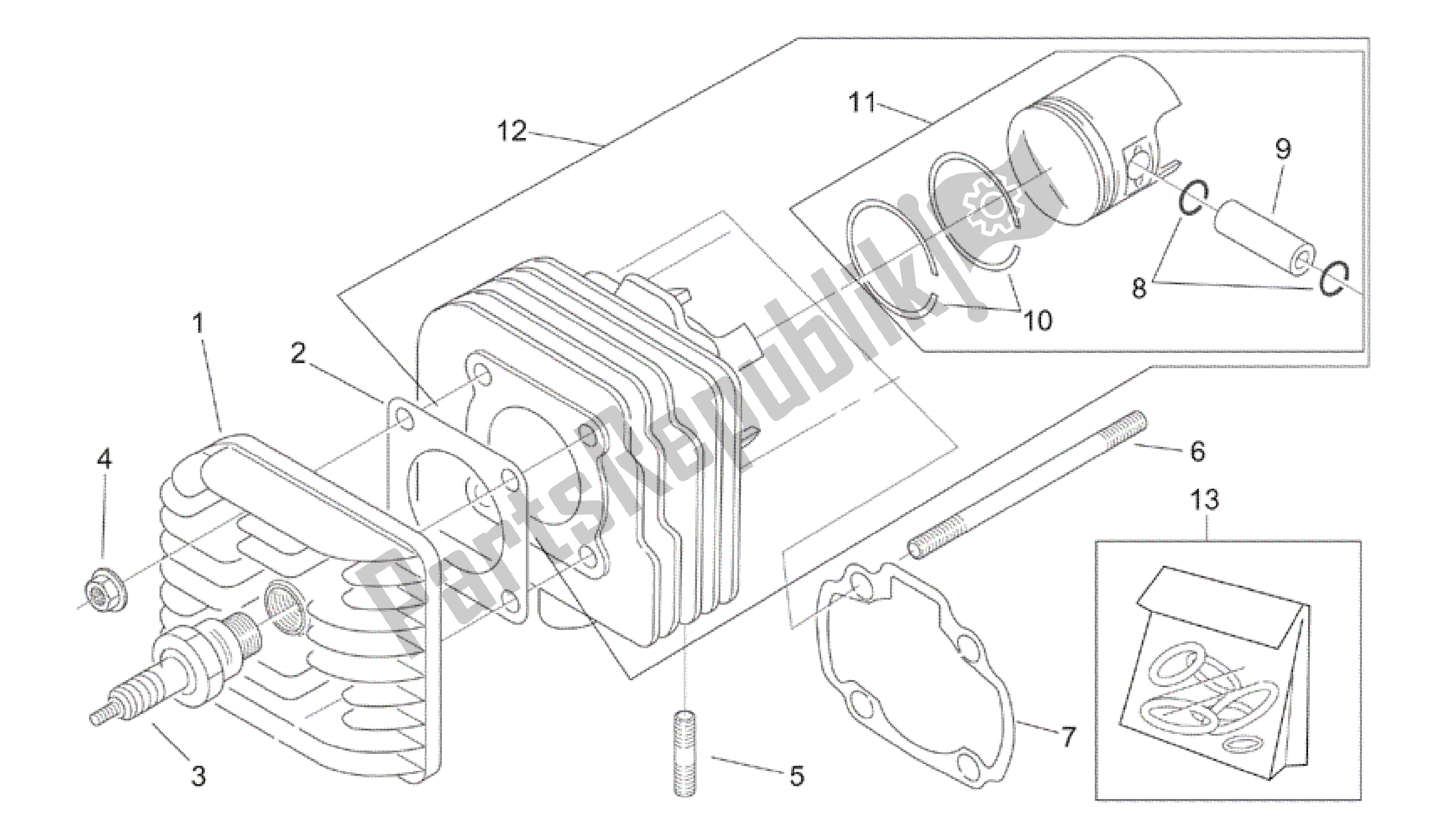 Tutte le parti per il Testata del Aprilia Mojito 50 1999 - 2003