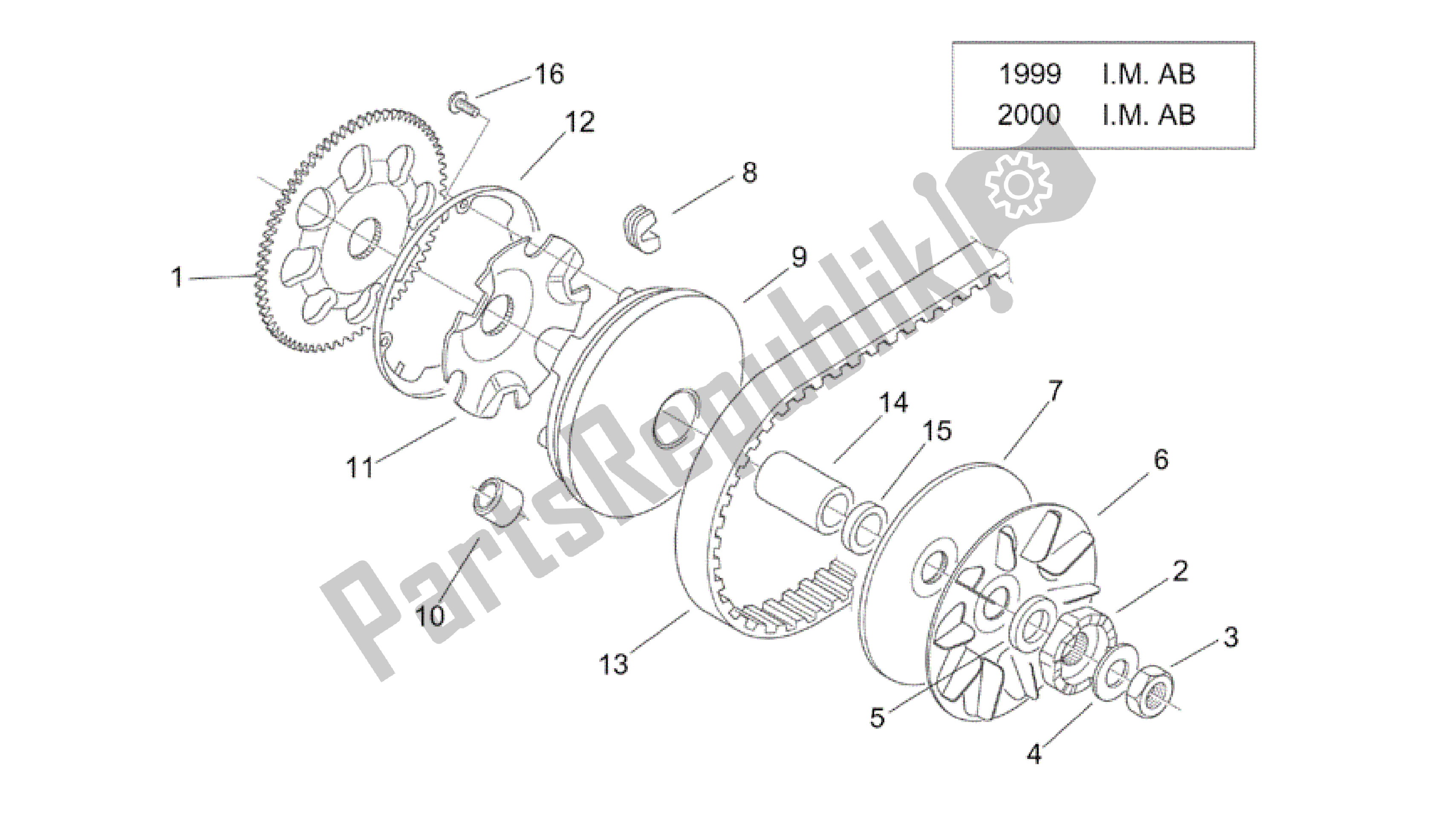 Todas as partes de Variador I ('99 -2001 I. M. Ab) do Aprilia Mojito 50 1999 - 2003