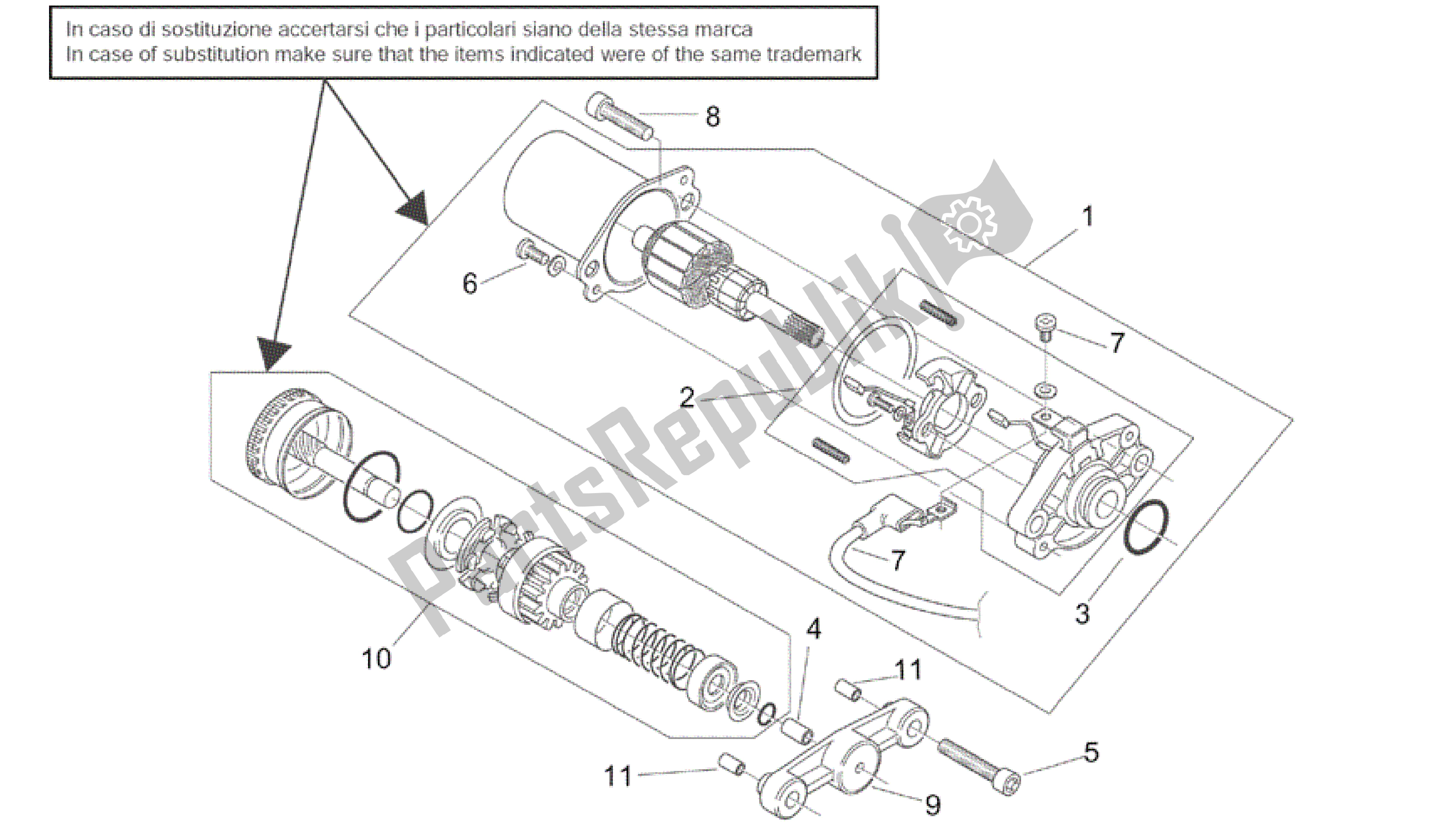 Tutte le parti per il Motorino Di Avviamento del Aprilia Mojito 50 1999 - 2003