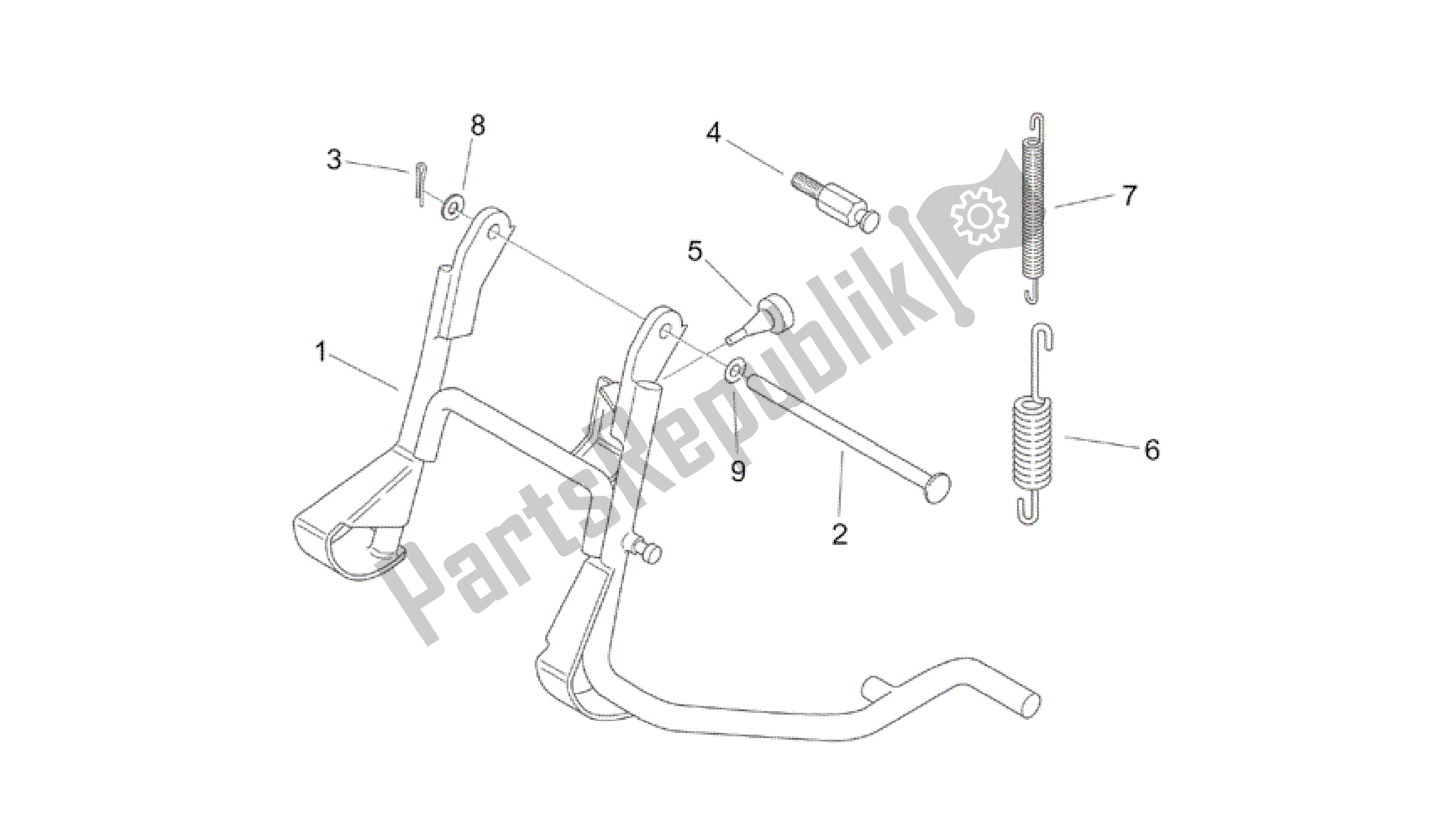 All parts for the Central Stand of the Aprilia Mojito 50 1999 - 2003