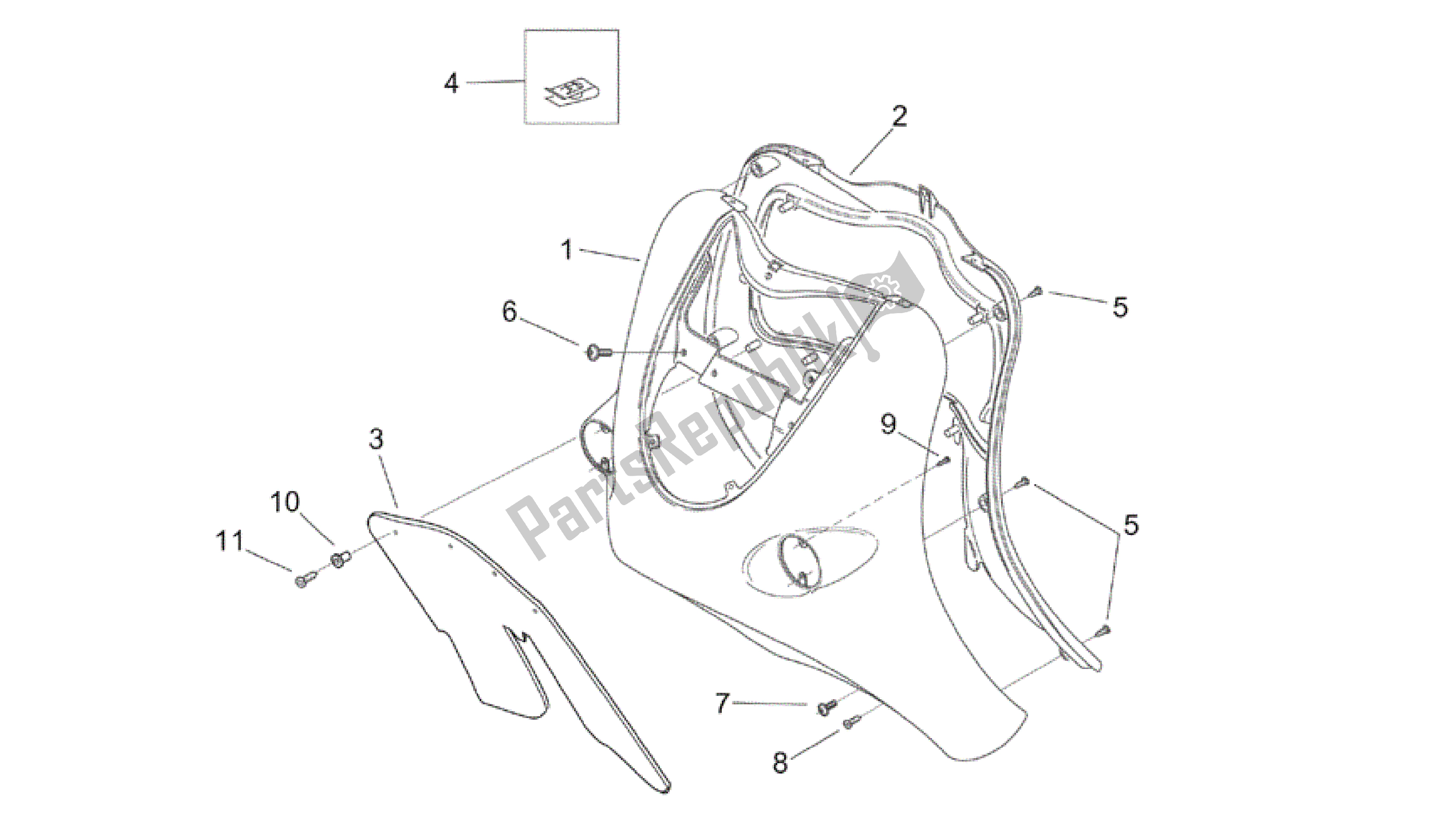 All parts for the Front Body Ii of the Aprilia Mojito 50 1999 - 2003