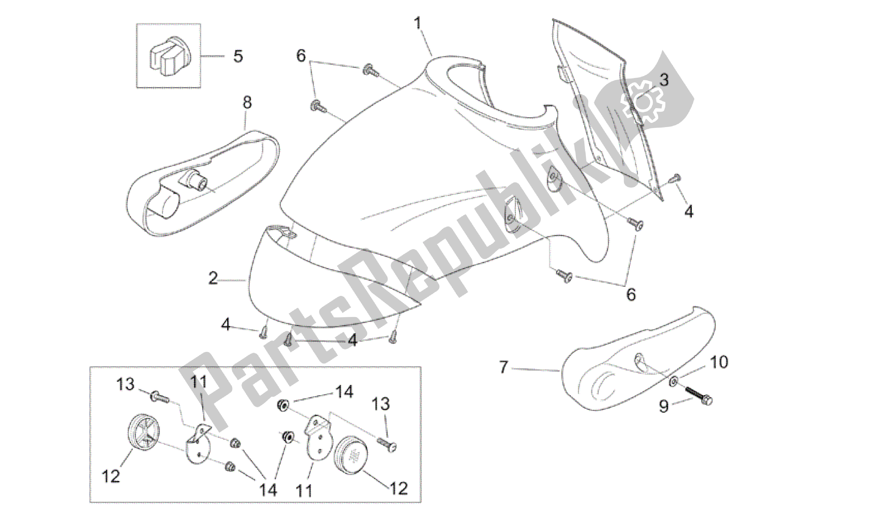 Alle Teile für das Vorderkörper Iii des Aprilia Mojito 50 1999 - 2003