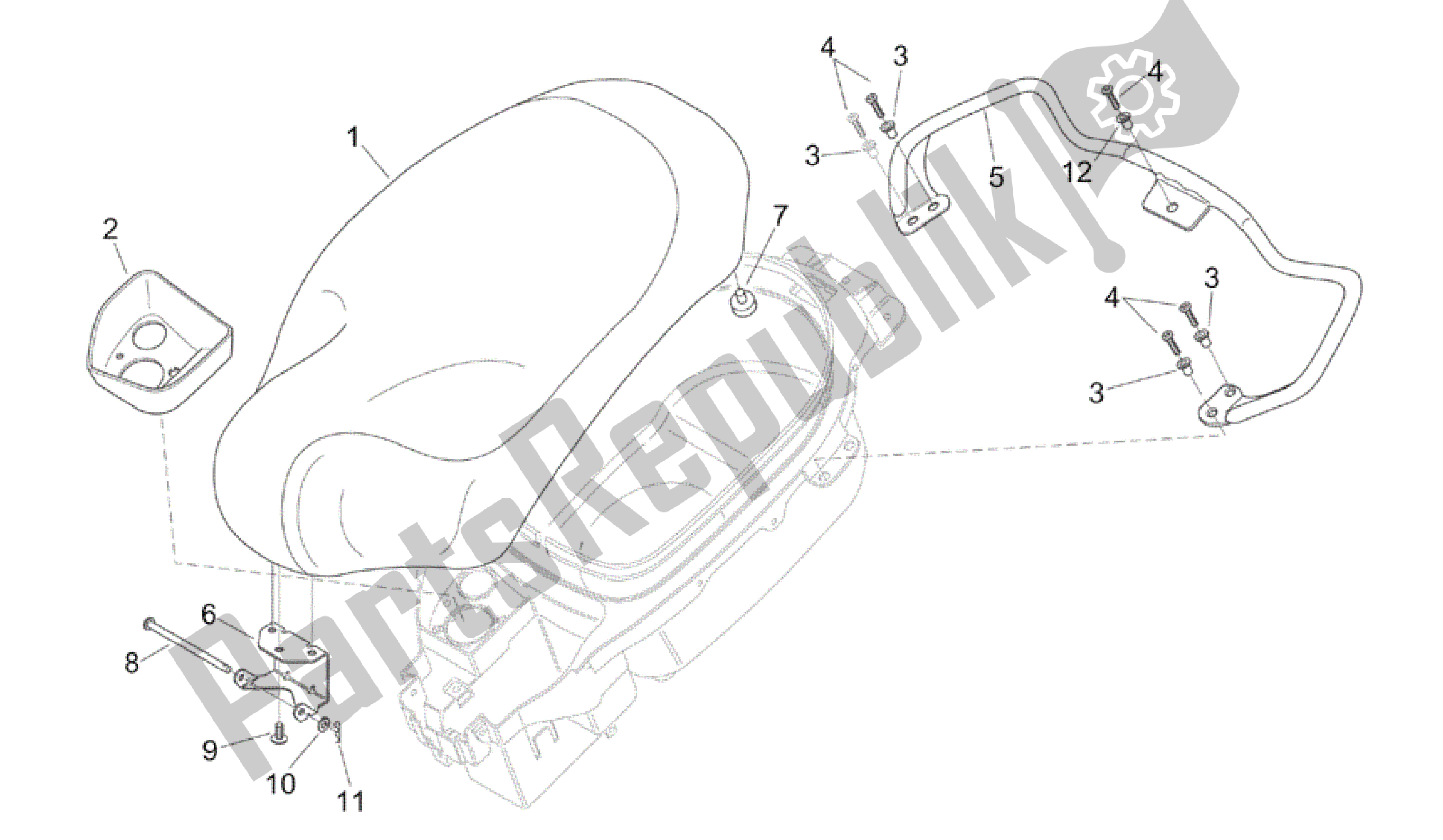 Alle onderdelen voor de Zadel - Handvat van de Aprilia Mojito 50 1999 - 2003