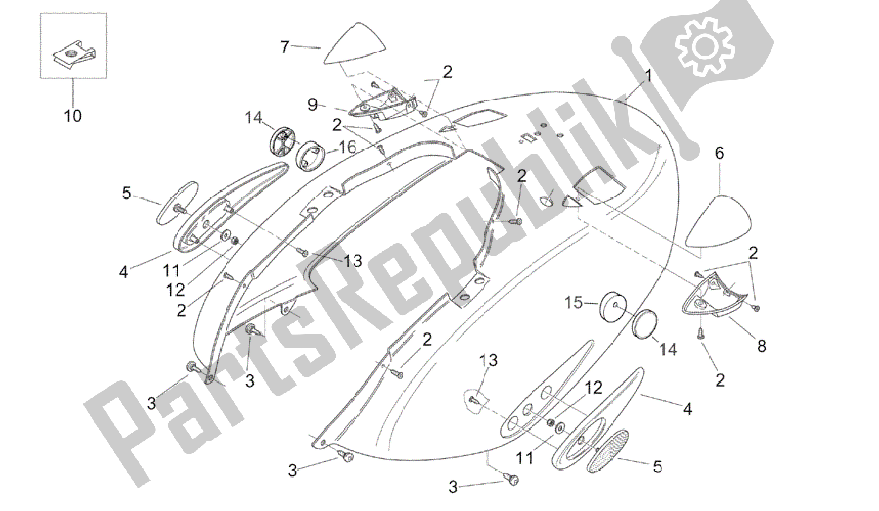 Alle Teile für das Hinterer Körper Ii des Aprilia Mojito 50 1999 - 2003