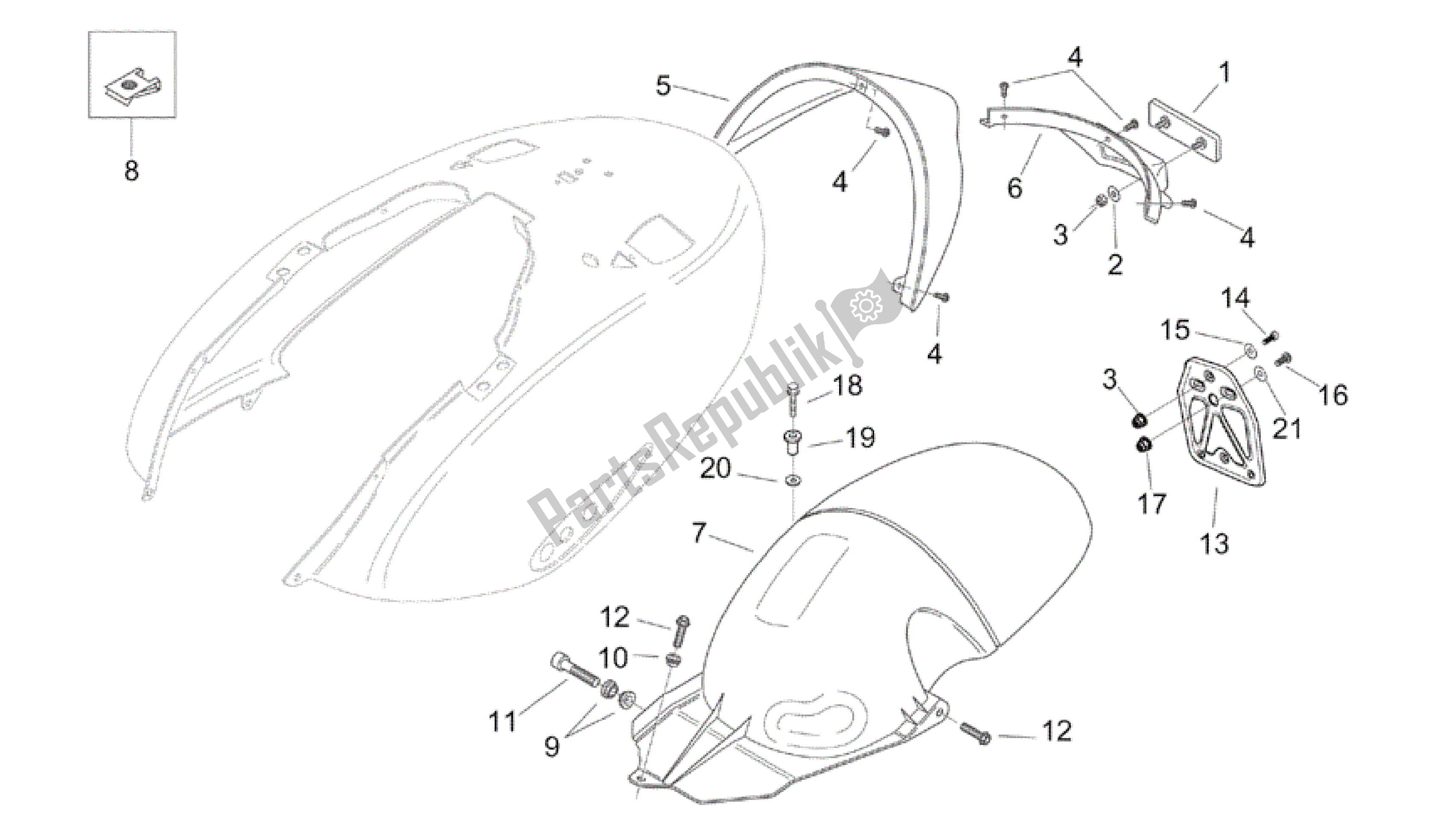 Todas as partes de Corpo Traseiro Iii do Aprilia Mojito 50 1999 - 2003